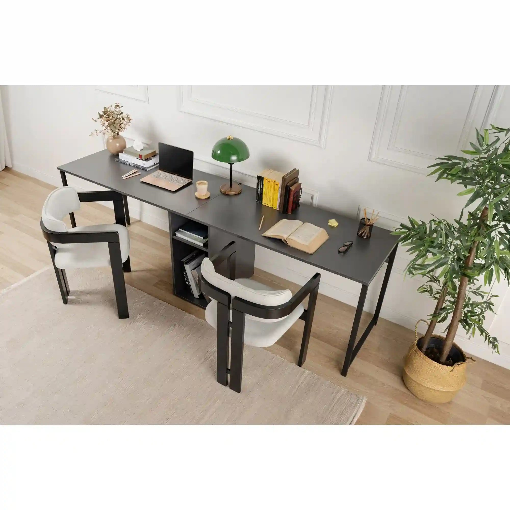 Birou TWIN, gri antracit/negru, PAL melaminat/metal, 240x60x74 cm