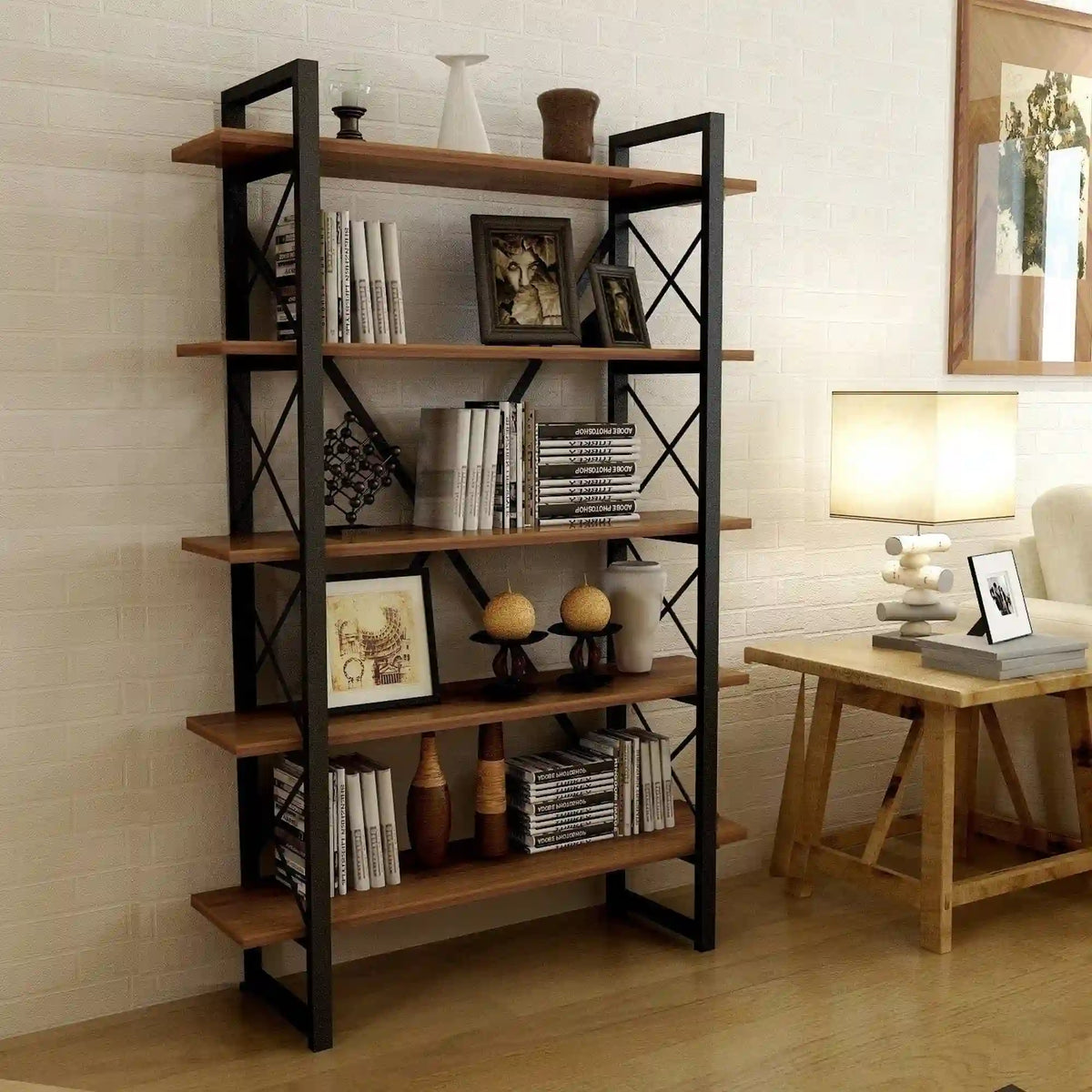 Etajera living NERO ELIT, nuc/negru, PAL melaminat, 90x34x180 cm