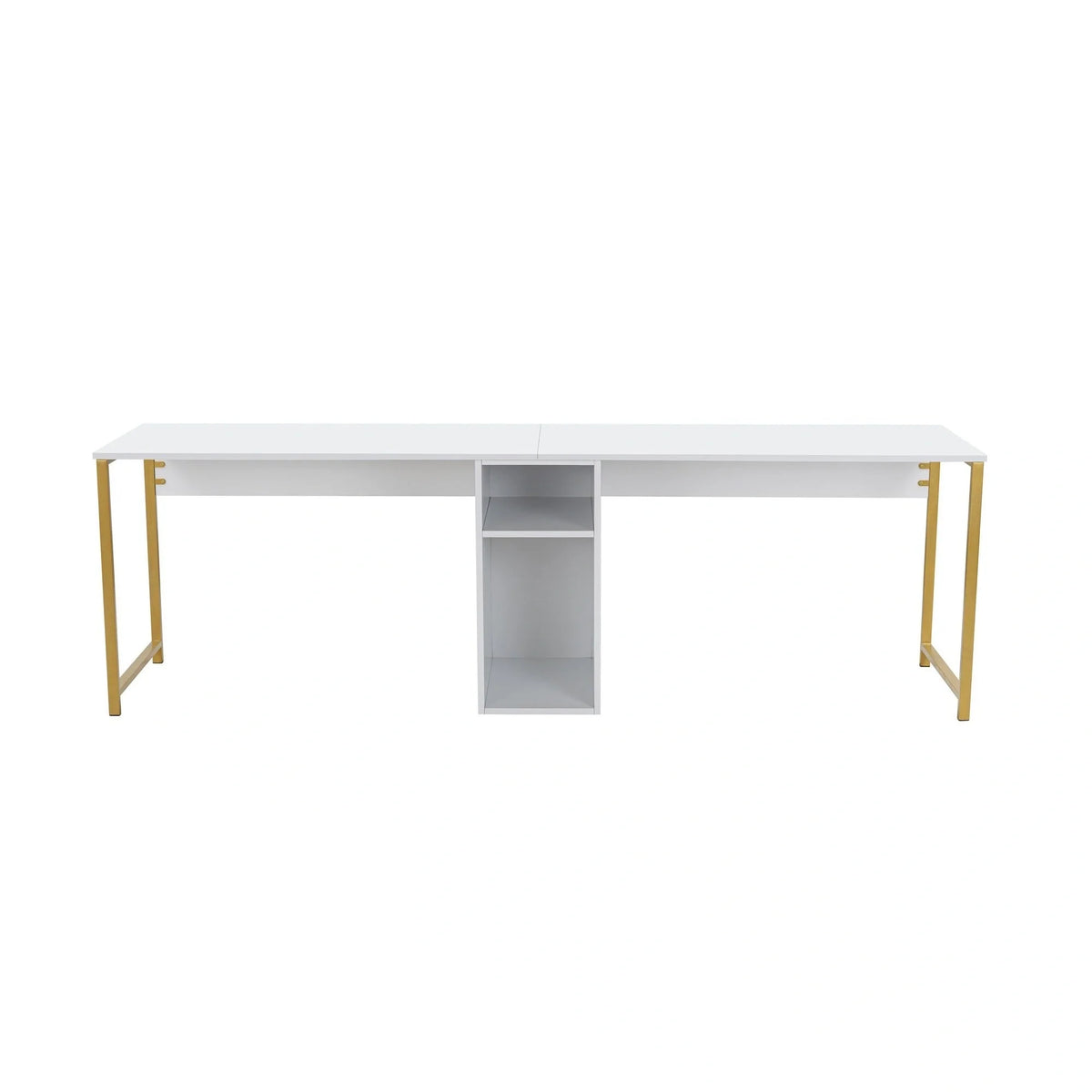 Birou TWIN, alb/auriu, PAL melaminat/metal, 240x60x74 cm