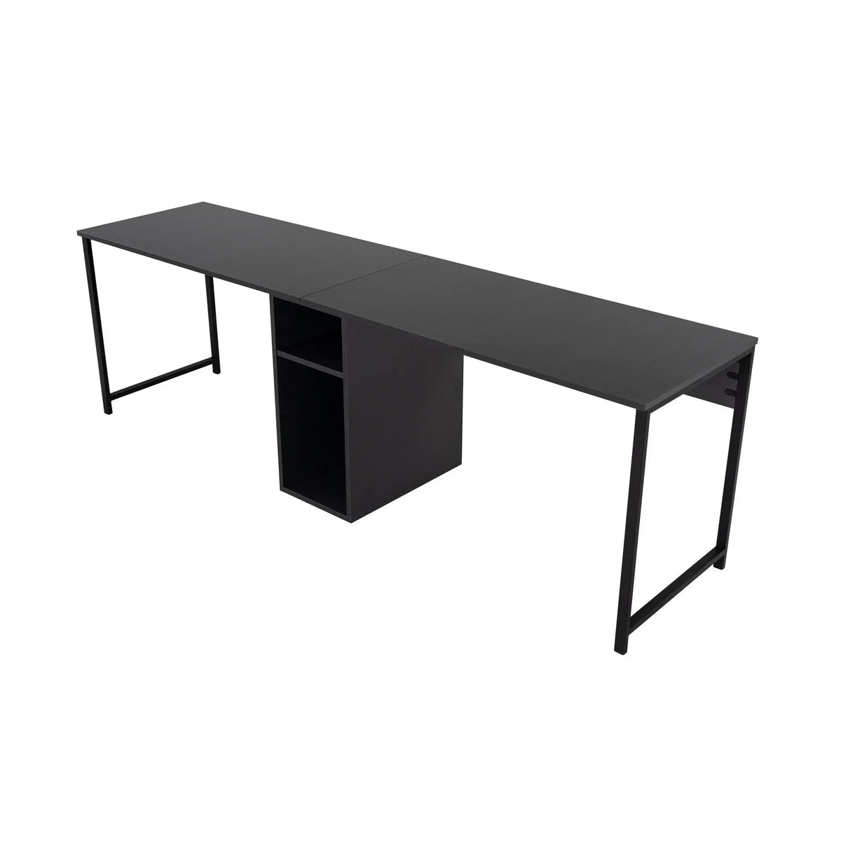 Birou TWIN, gri antracit/negru, PAL melaminat/metal, 240x60x74 cm