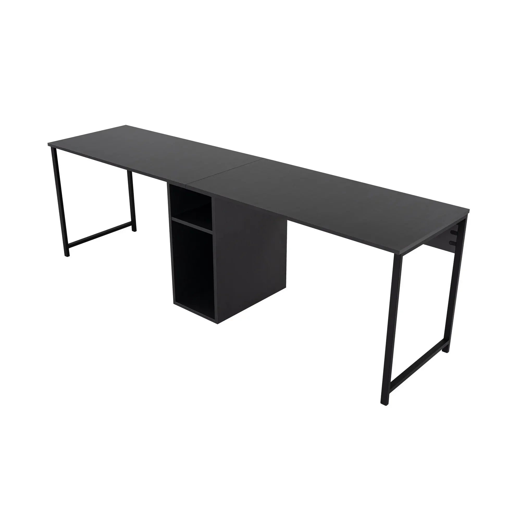 Birou TWIN, gri antracit/negru, PAL melaminat/metal, 240x60x74 cm