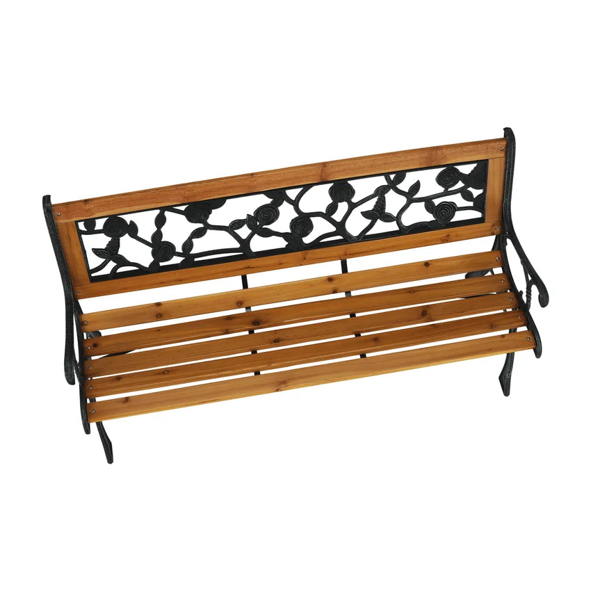 Banca gradina FAIZA, negru/nuc, metal/lemn, 126x52x73 cm