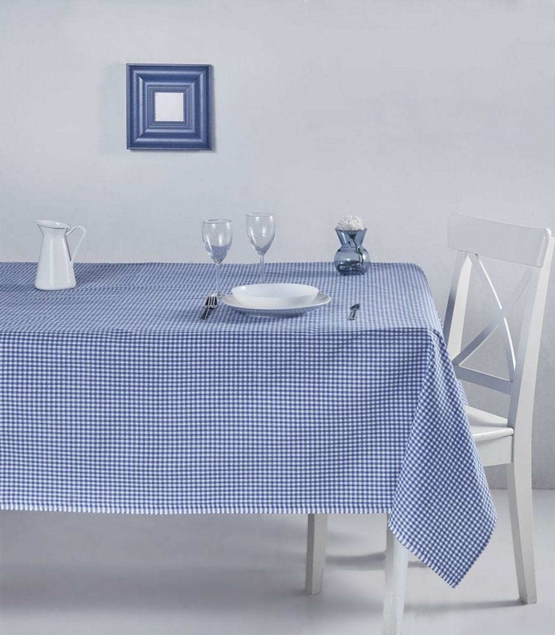 Fata de masa POTIKARELI 170, albastru/alb, bumbac, 170x170 cm