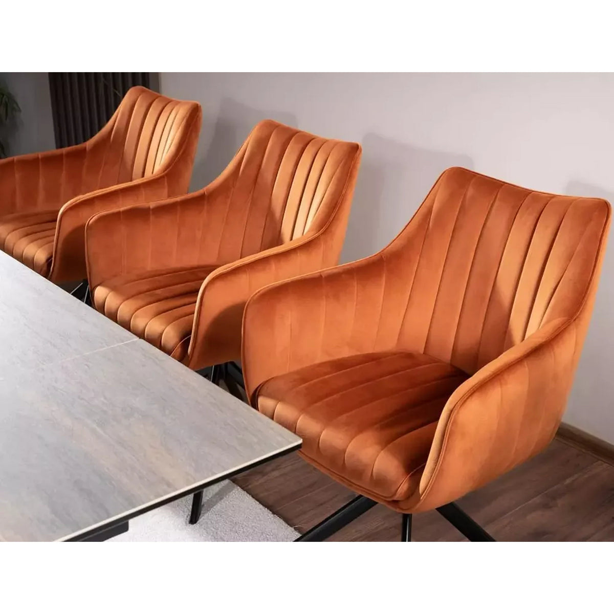 Scaun living rotativ AZALIA, caramiziu/negru, stofa catifelata/metal, 61x44x86 cm