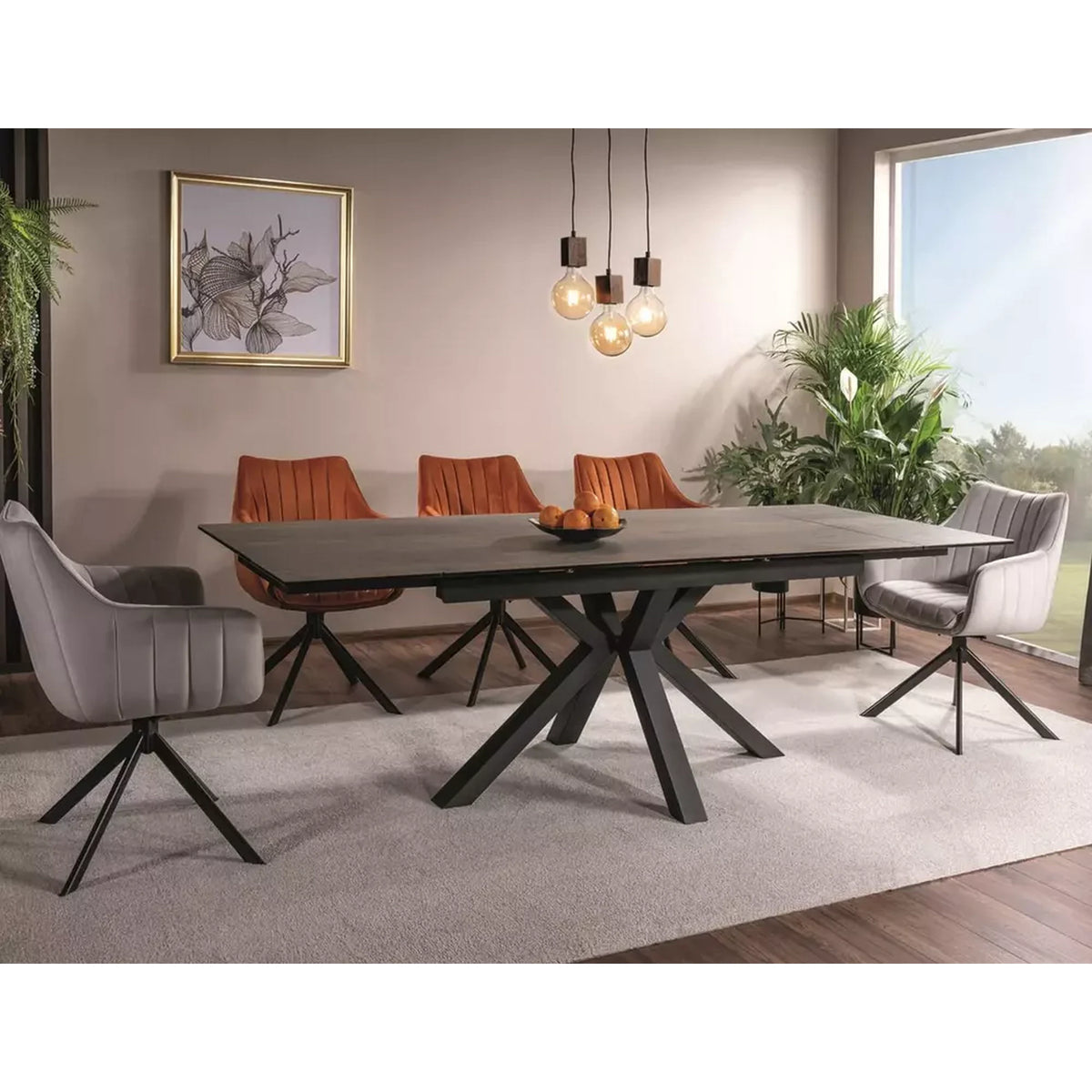 Scaun living rotativ AZALIA, caramiziu/negru, stofa catifelata/metal, 61x44x86 cm