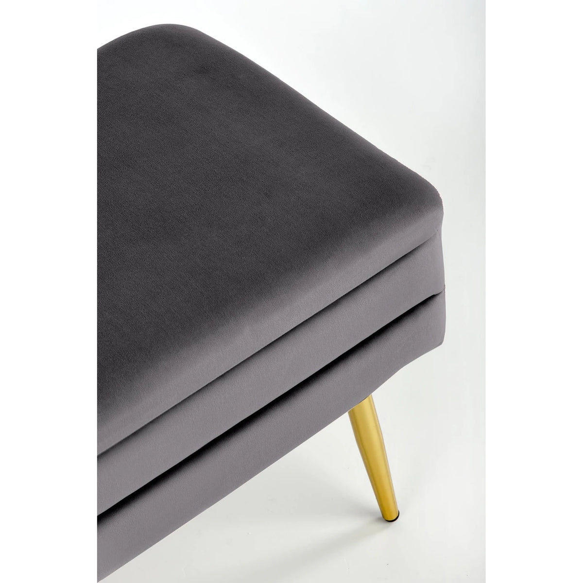 Bancheta VELVA, gri inchis/auriu, stofa catifelata/metal, 78x35x40 cm