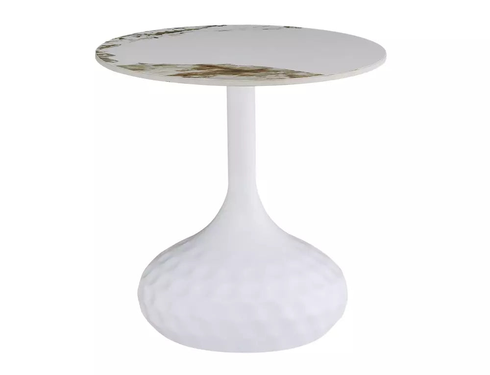 Masuta cafea SALO B, alb cu efect de marmura, ceramica/metal, 50x49 cm