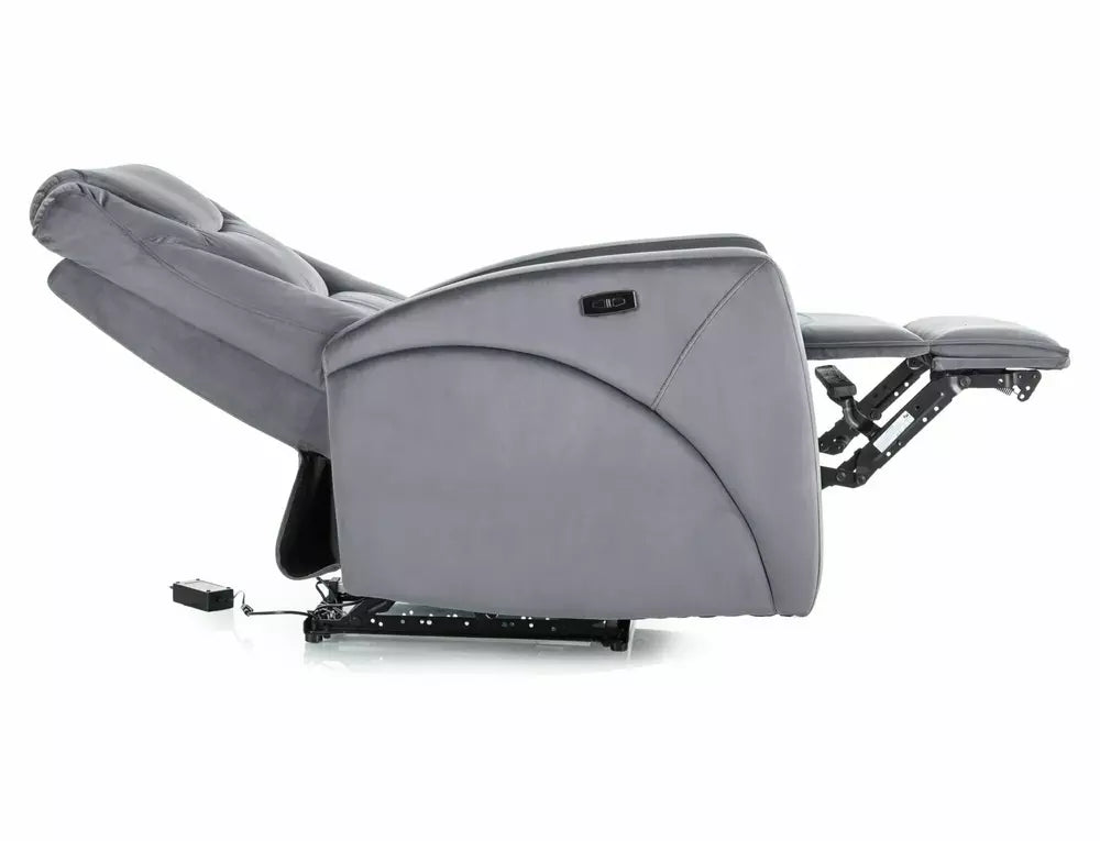 Fotoliu recliner KRONOS, stofa catifelata gri - Bluvel 14, 79x94/160x107 cm