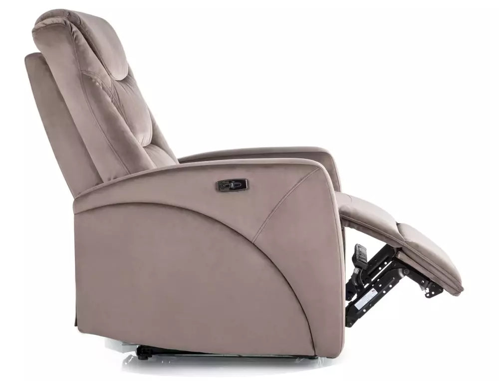 Fotoliu recliner KRONOS, stofa catifelata cappuccino - Bluvel 38, 79x94/160x107 cm