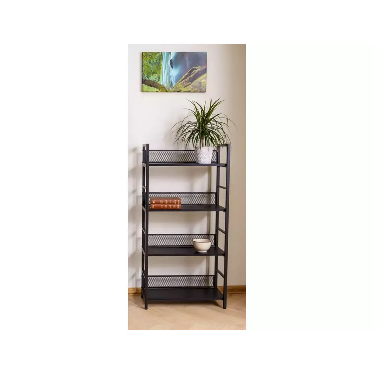 Etajera RAW R4, negru, PAL laminat/metal, 60x28x121 cm