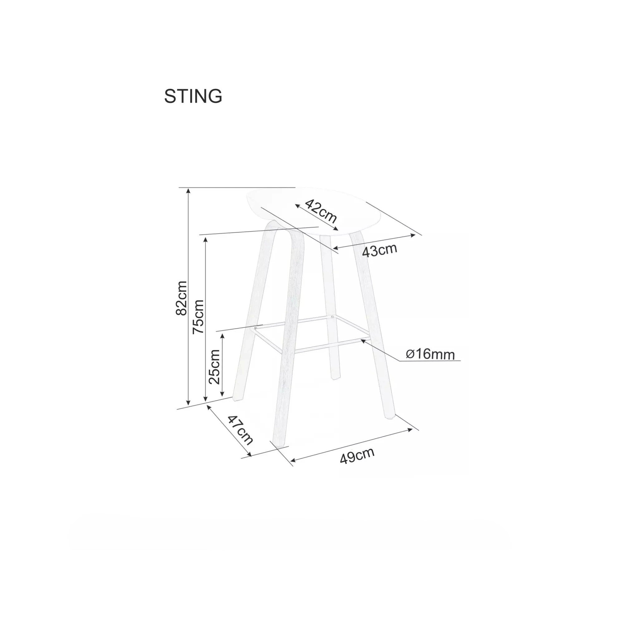 Scaun bar STING, alb/stejar, metal/plastic, 49x47x82 cm