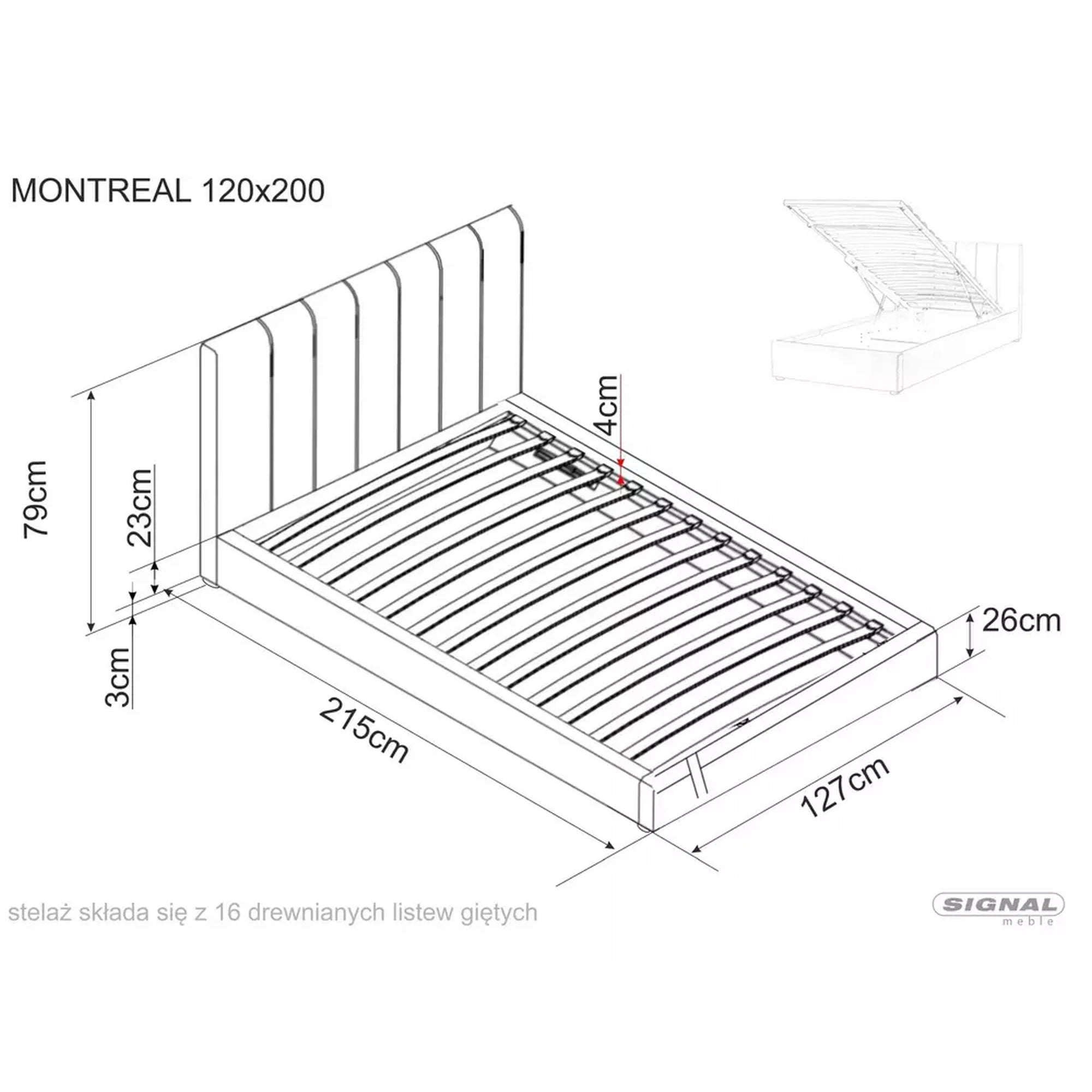 Pat 120x200 cu somiera MONTREAL, stofa catifelata bej - Bluvel 28