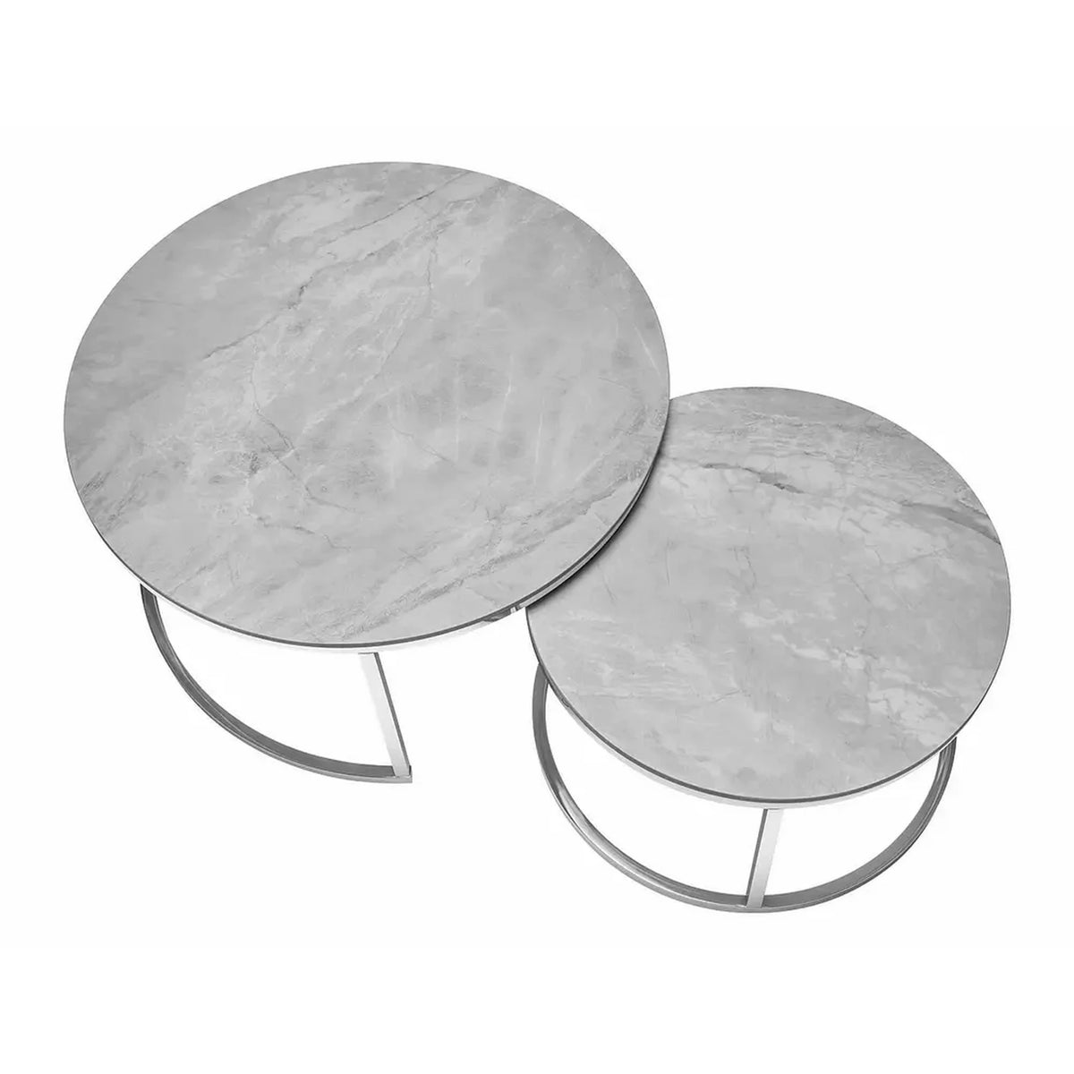 Set 2 masute cafea PORTAFINO B, gri cu efect de marmura/crom, ceramica/metal, 80/60