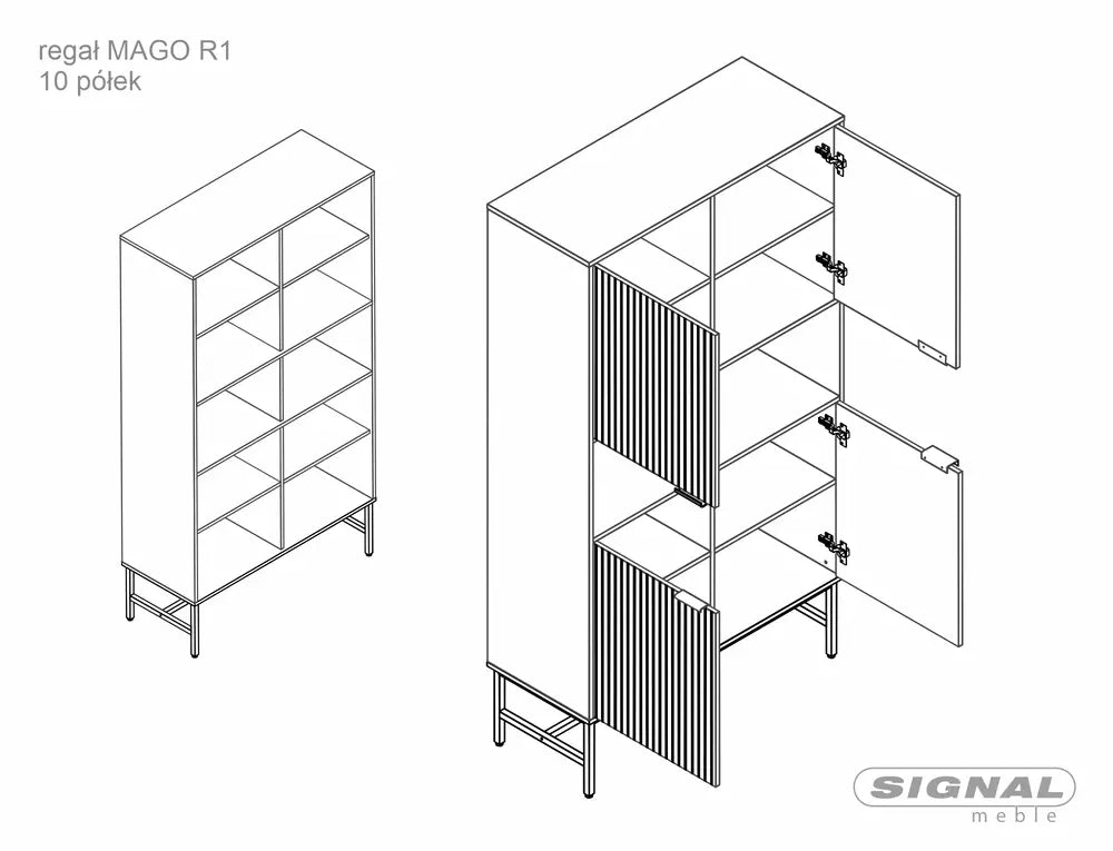 Dulap MAGO R1, stejar/negru mat, PAL, cu 4 usi, 100x40x184 cm