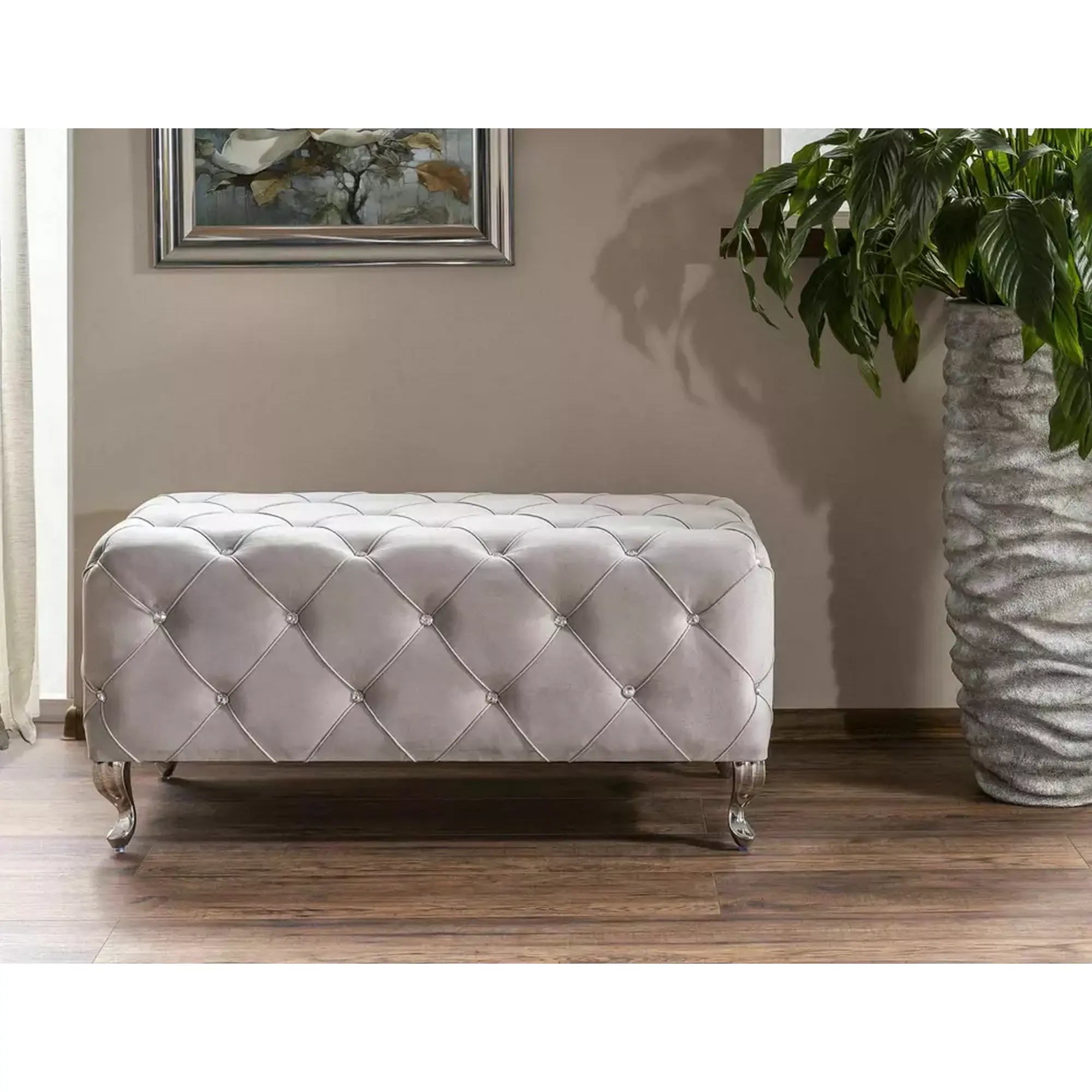 Taburet HESTIA, stofa catifelata gri deschis - Bluvel 03, 100x50x46 cm