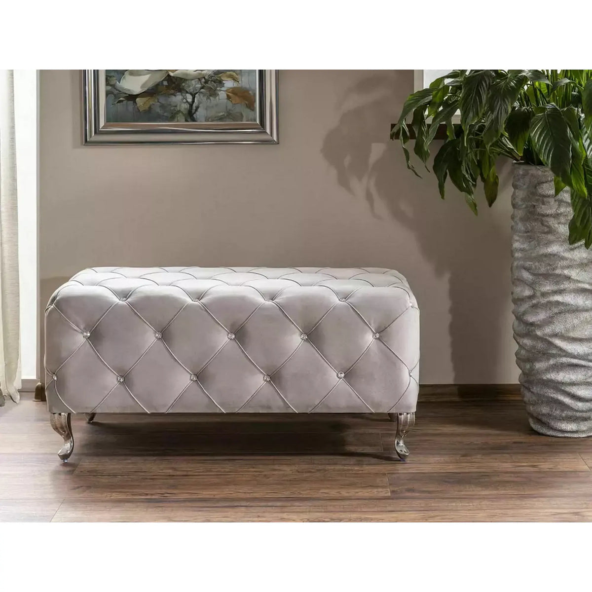 Taburet HESTIA, stofa catifelata gri deschis - Bluvel 03, 100x50x46 cm