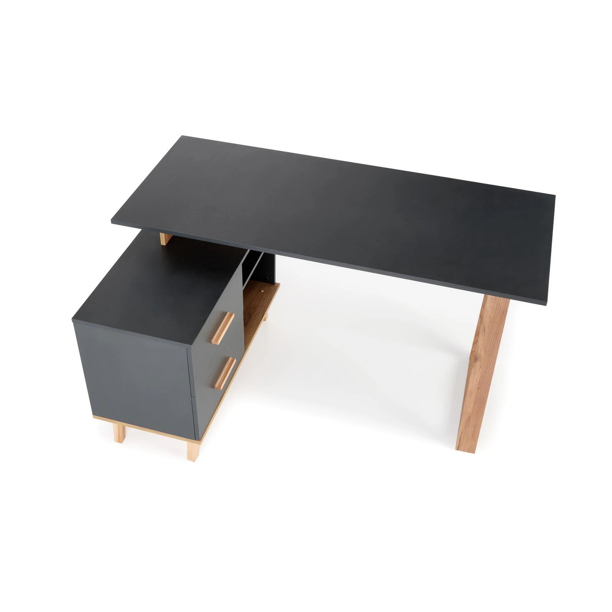Birou SERGIO XL, gri antracit/stejar wotan, 134/210x60x78 cm
