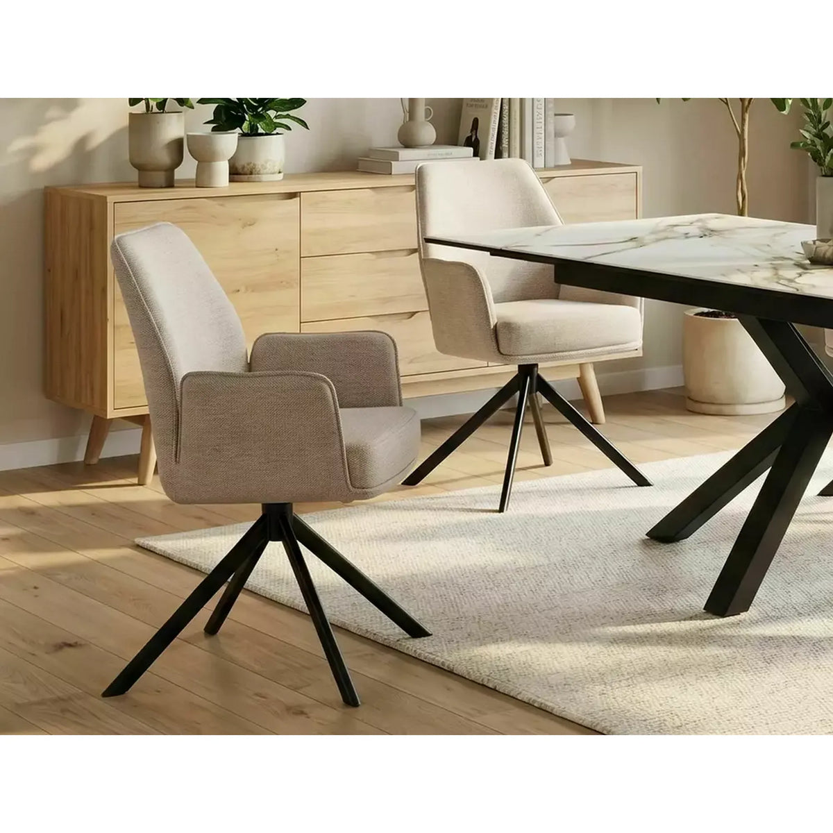 Scaun rotativ HUGO, bej/negru, stofa clasica/metal, 58x46x90 cm
