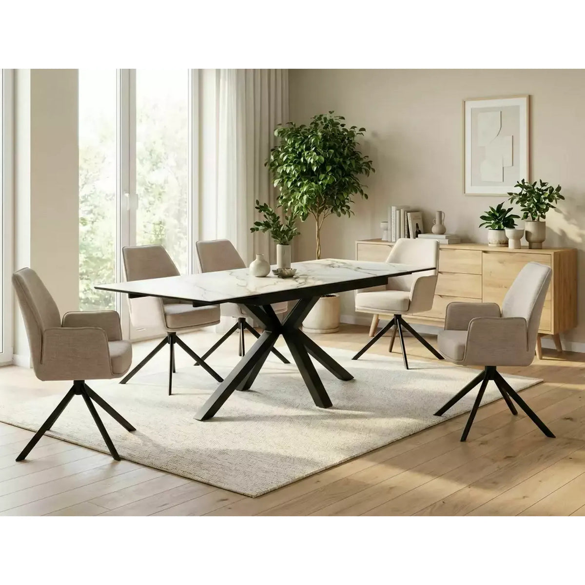 Scaun rotativ HUGO, bej/negru, stofa clasica/metal, 58x46x90 cm