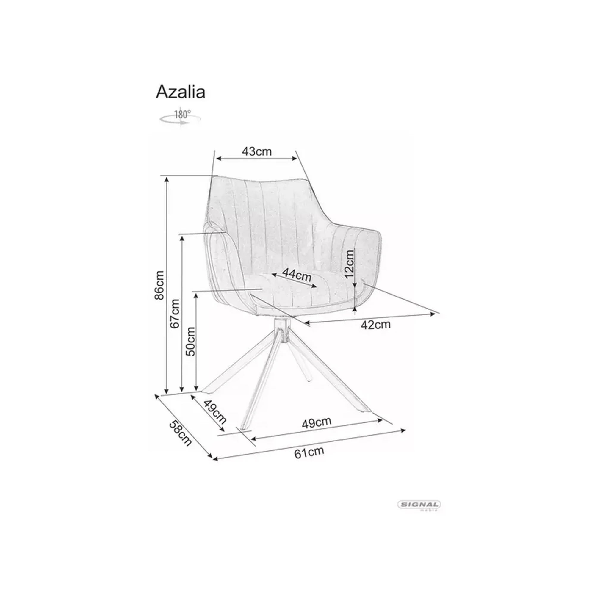 Scaun rotativ AZALIA, bej inchis/negru, stofa catifelata/metal, 61x44x86 cm