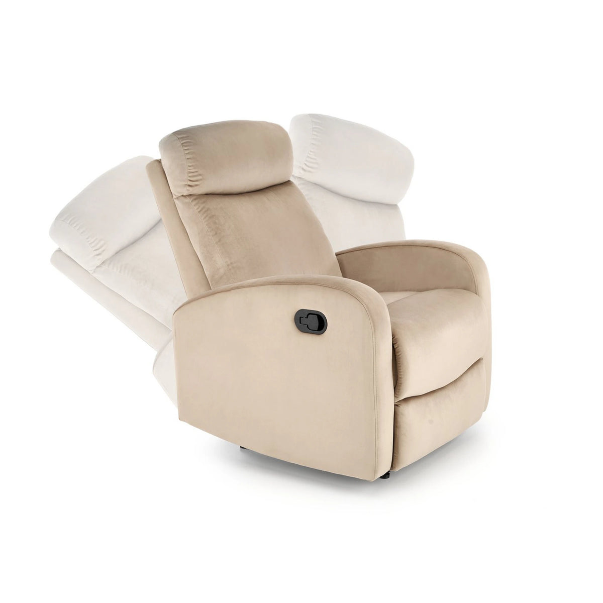 Fotoliu rabatabil WONDER, bej/negru, stofa catifelata/metal, 75x95/140x90/98 cm