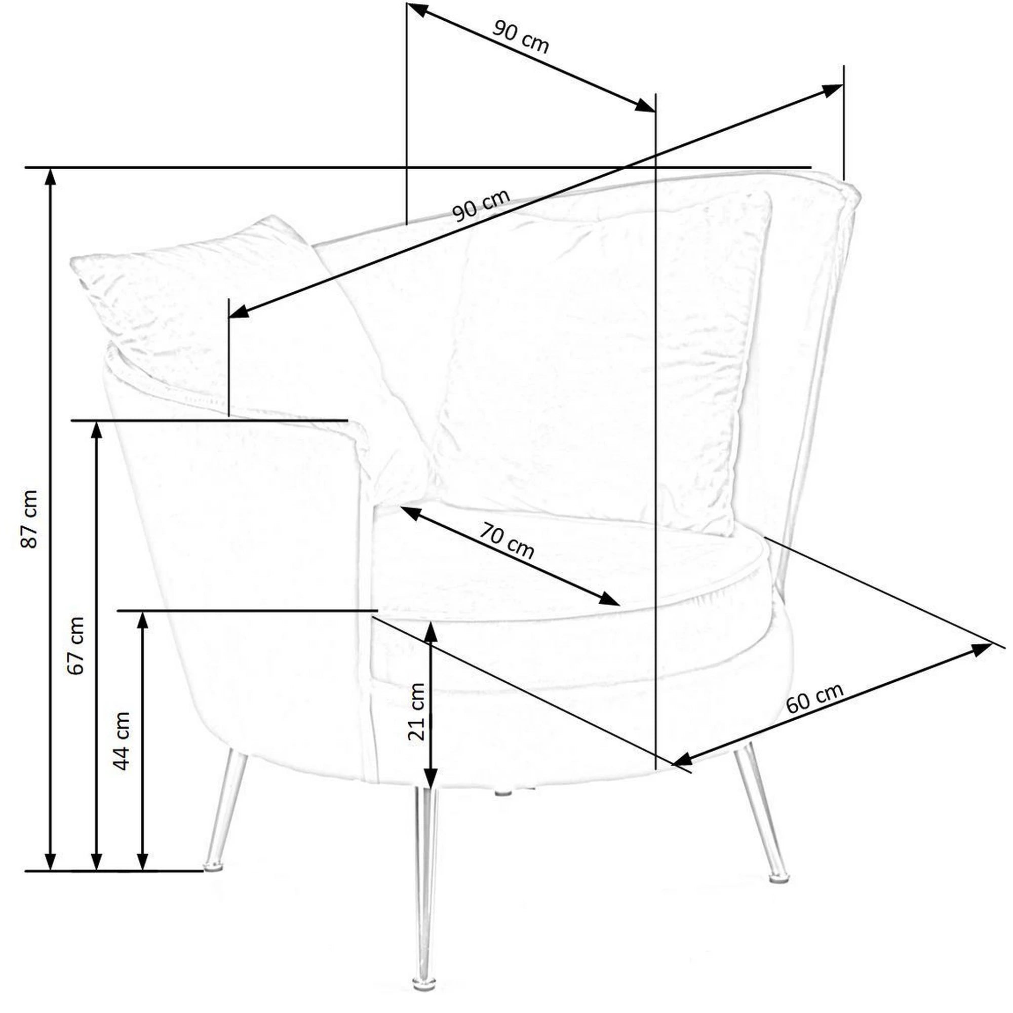 Fotoliu ALMOND, roz/auriu, stofa catifelata/otel, 90x90x87 cm