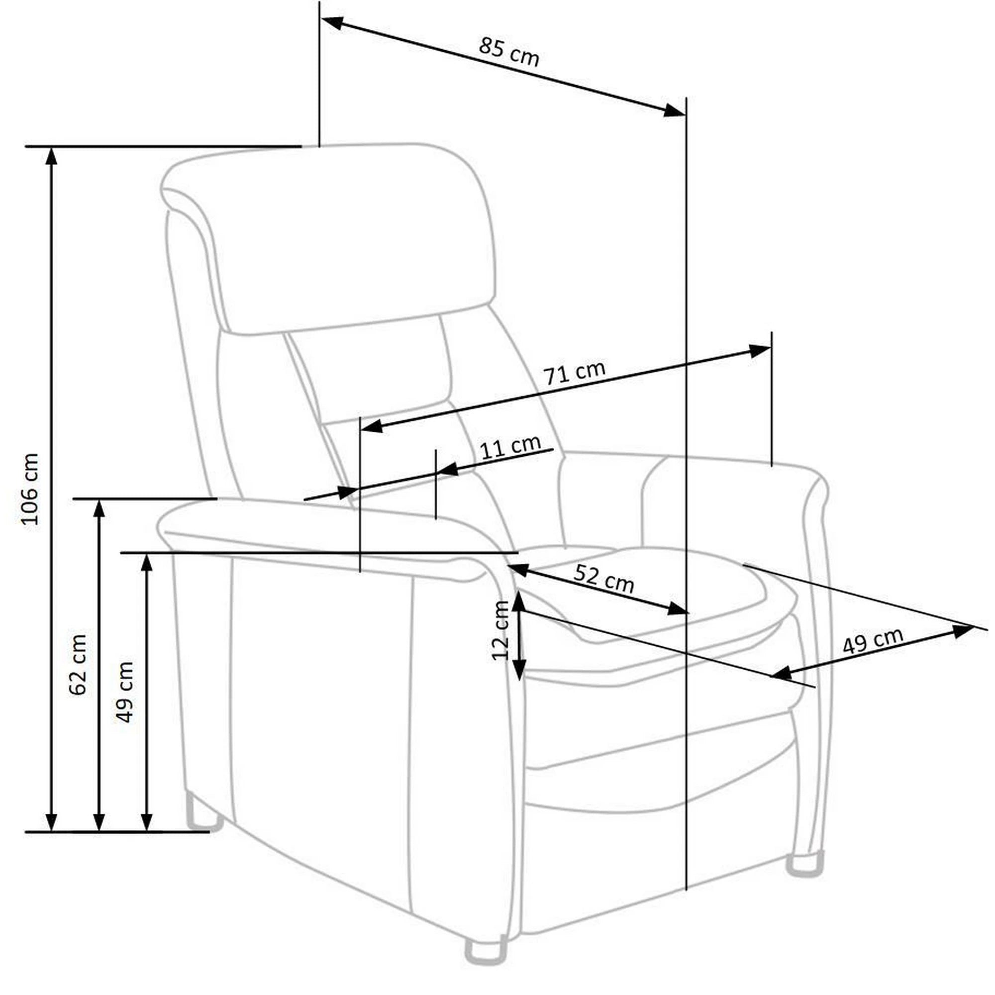 Fotoliu recliner JORDAN, gri/negru, stofa/plastic, 71x85/155x79/106 cm