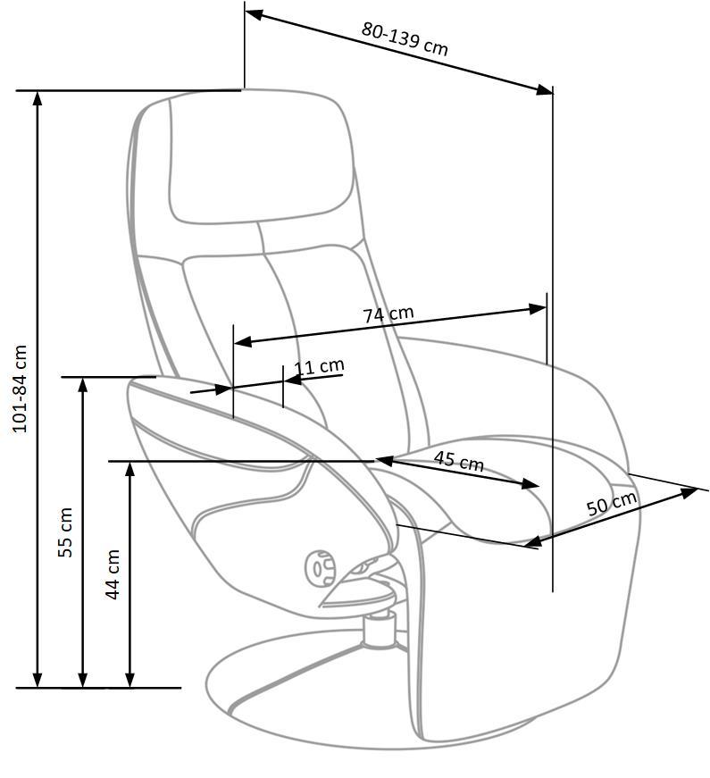 Fotoliu OPTIMA, gri, piele ecologica/PVC, 77x80/139x84/101 cm