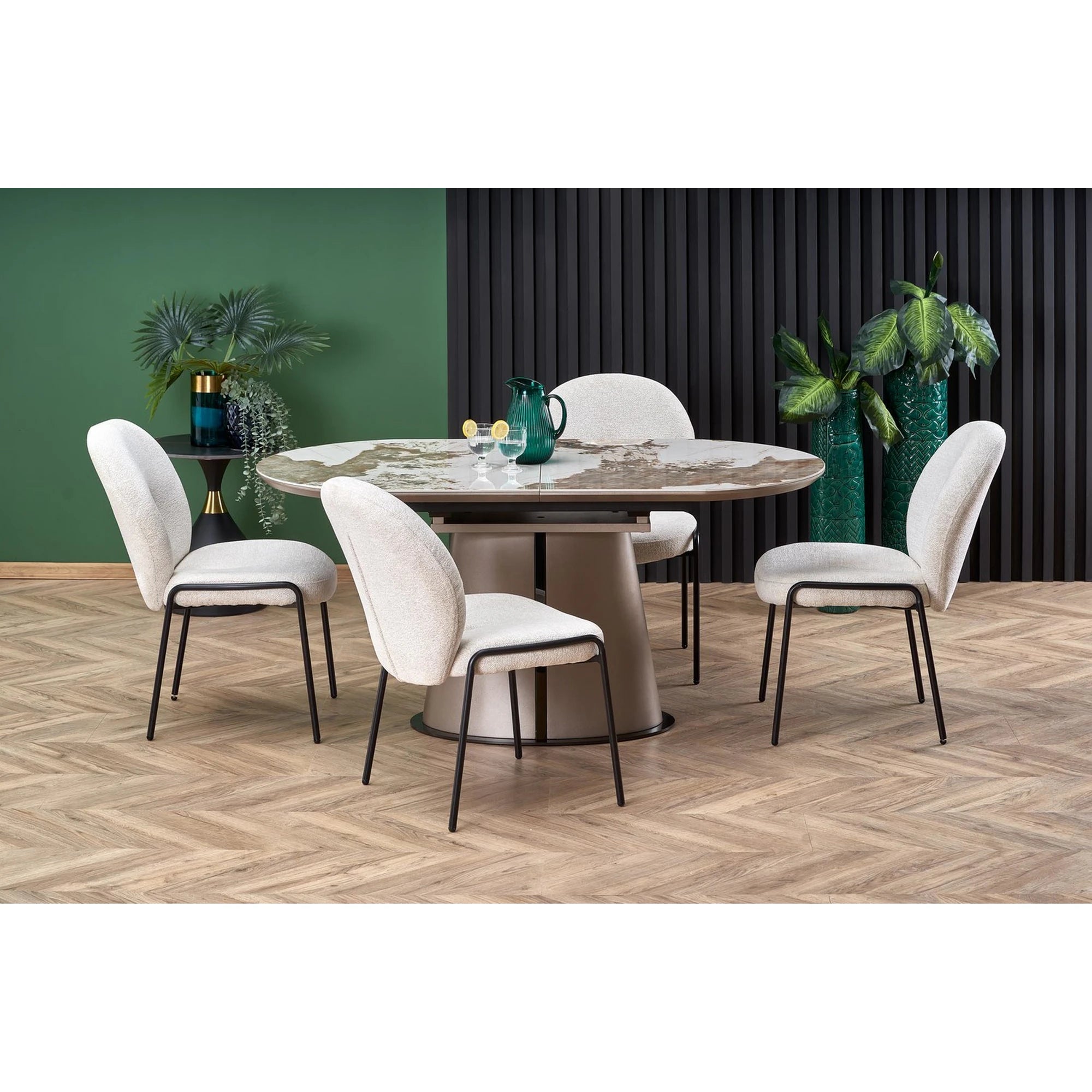 Masa extensibila ROBINSON, bej/alb, ceramica, 160/200x90x76 cm