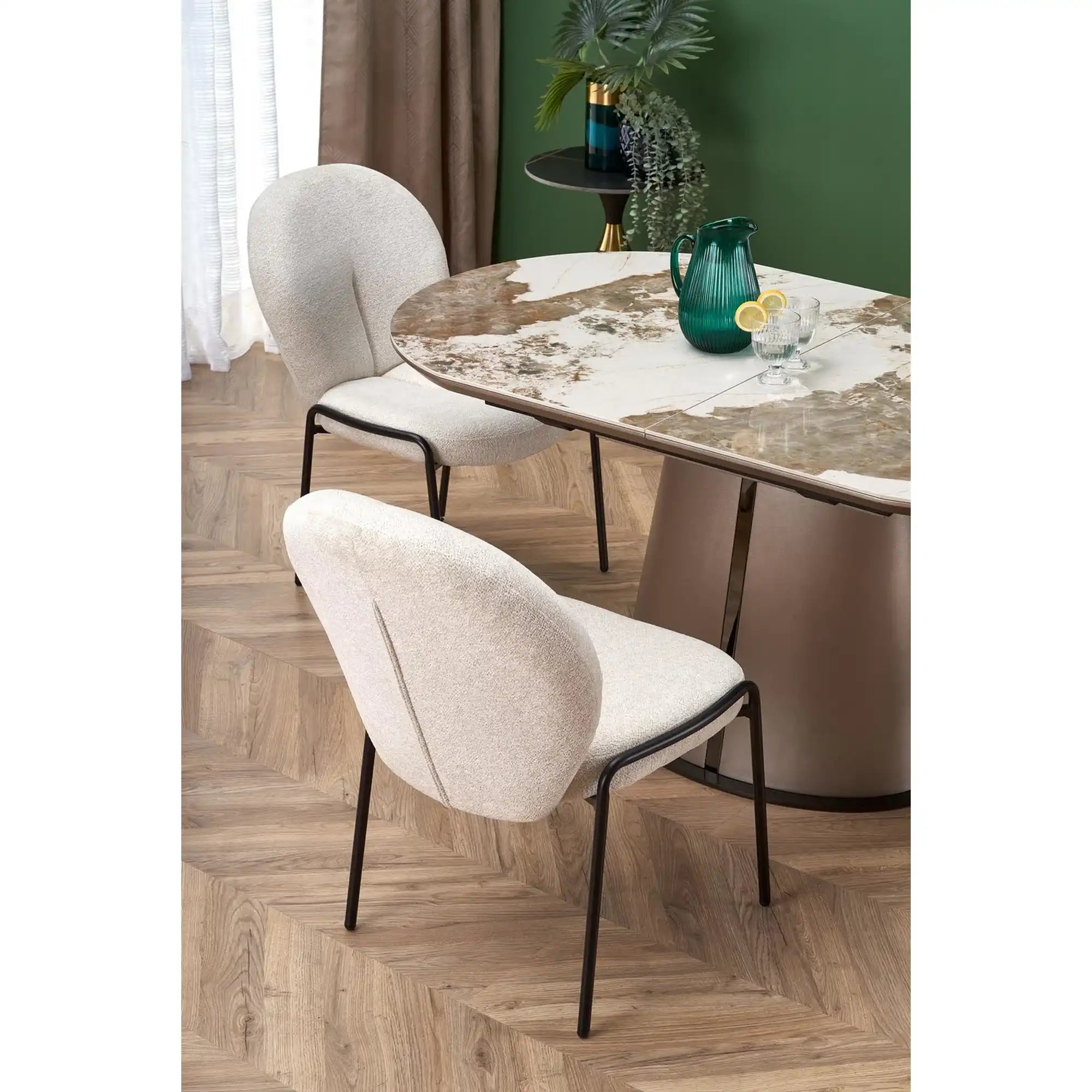 Masa moderna extensibila ROBINSON, bej/cappuccino, ceramica, 160/200x90x76 cm