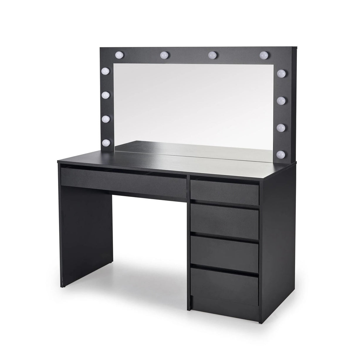 Masa de toaleta HOLLYWOOD XL, negru, PAL furniruit, cu oglinda si iluminare LED, 120x55x140 cm