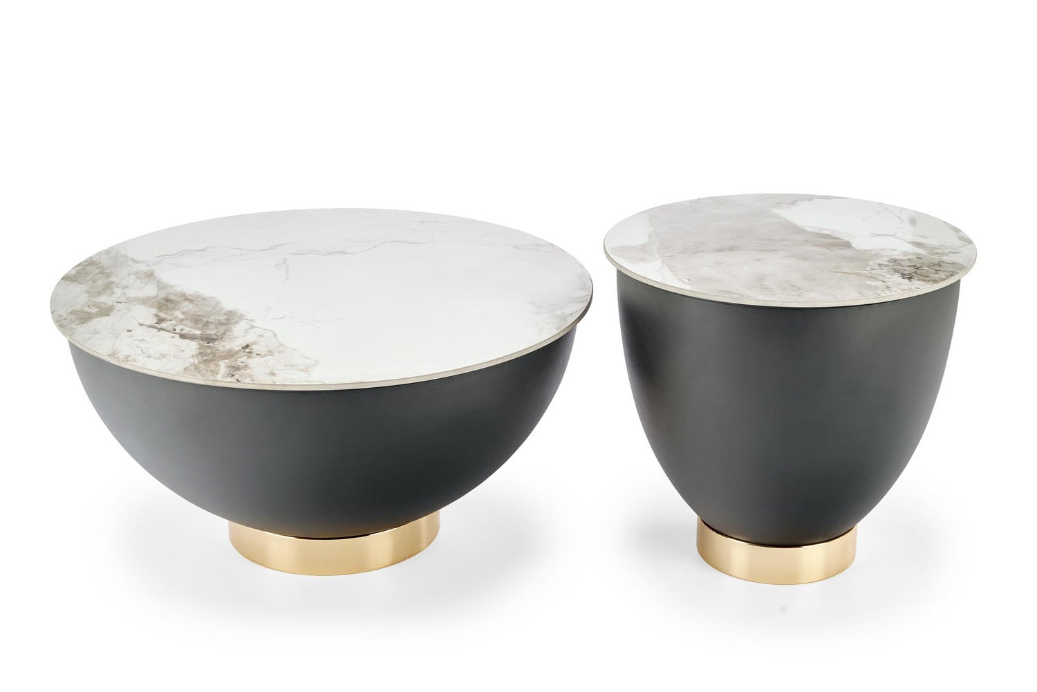 Masuta cafea CECILIA S, alb cu efect de marmura/negru/auriu, ceramica/otel, 48x48x45 cm
