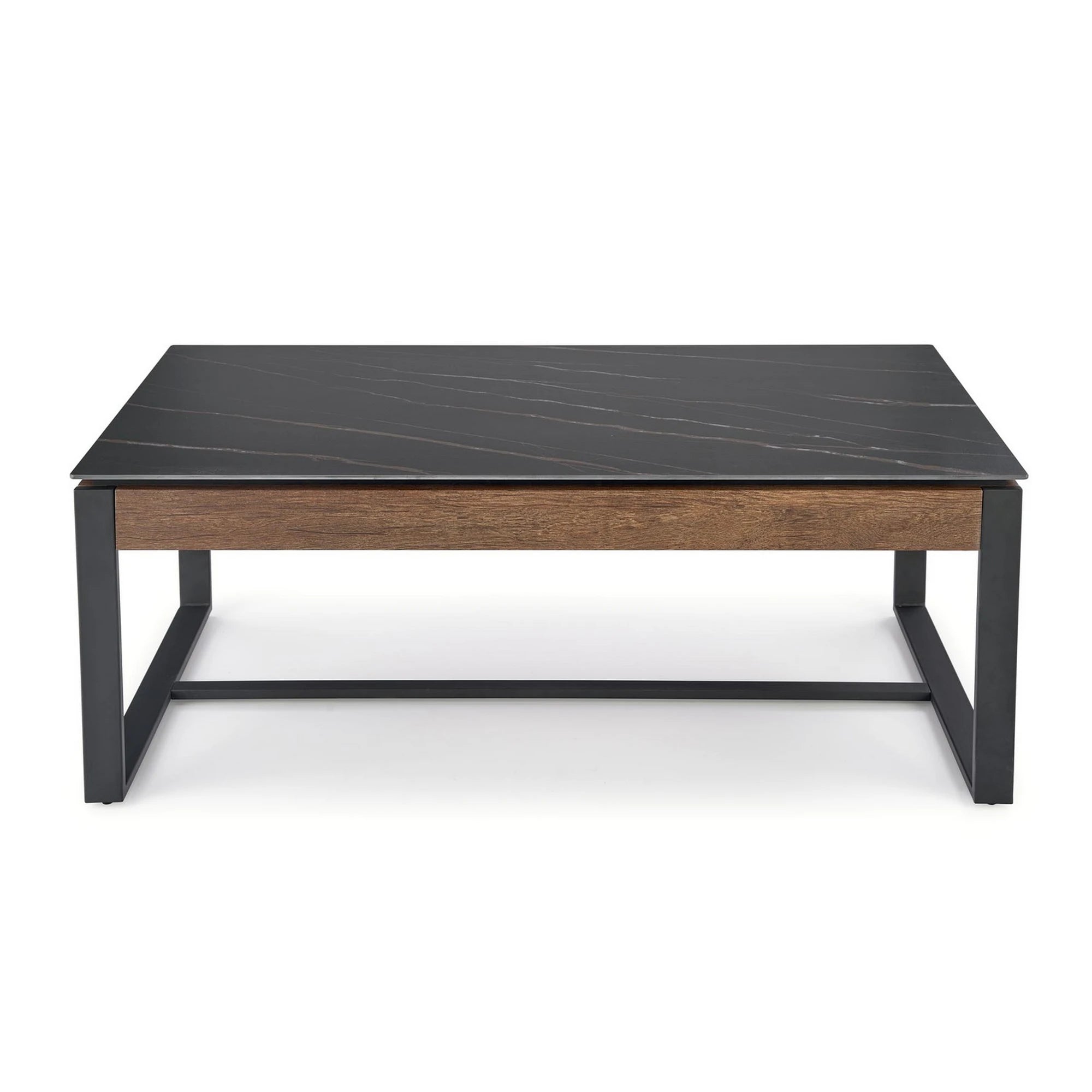 Masuta cafea RAMONA, negru cu efect de marmura/nuc, 121x61x45 cm
