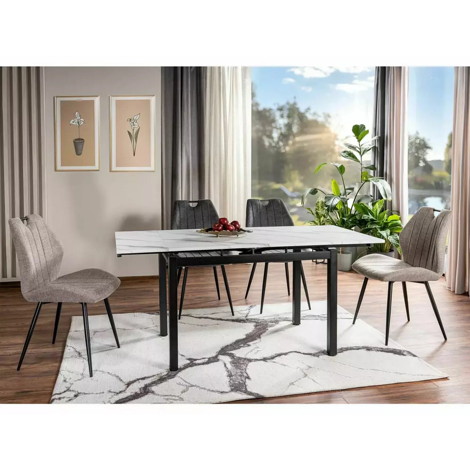 Masa extensibila GD017, alb cu efect de marmura, 110/170x74x75 cm