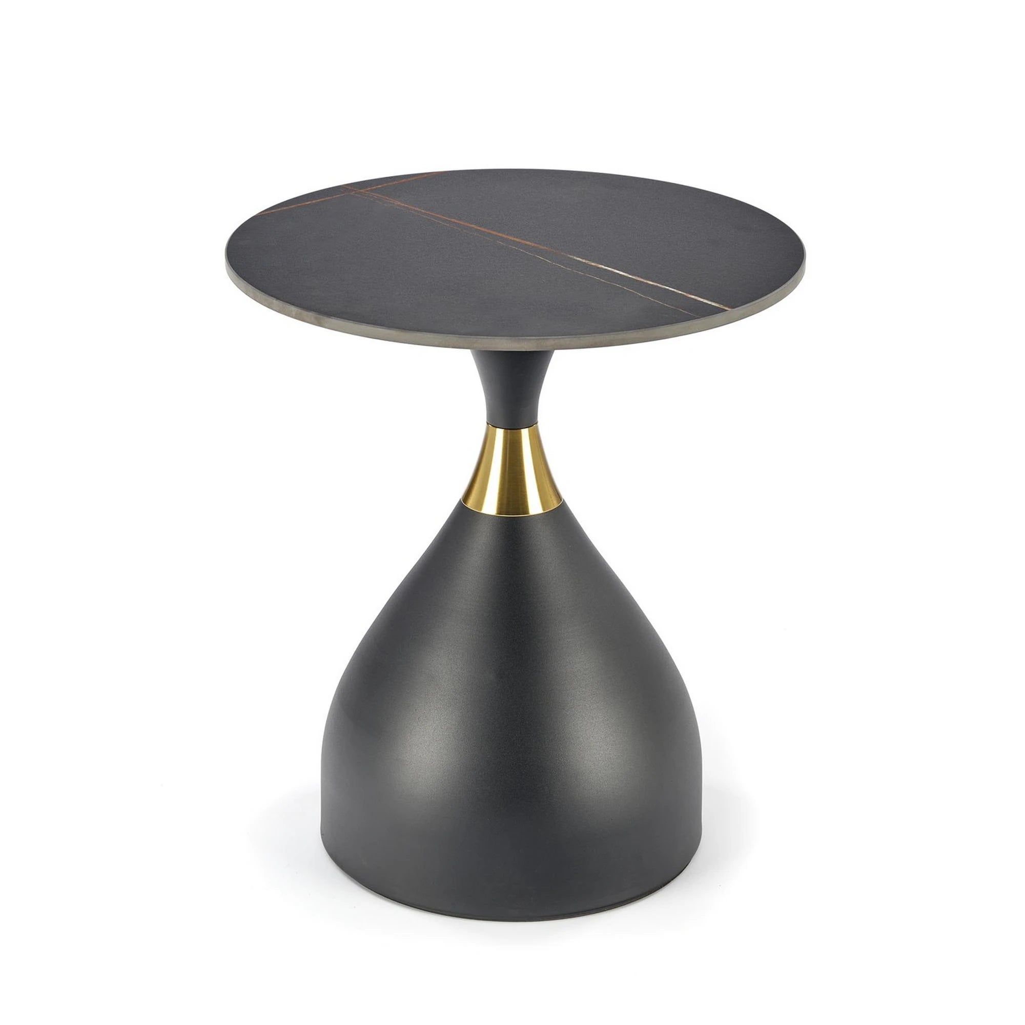 Masuta de cafea metal/ceramica SCALITA, negru cu efect de marmura/auriu, 50x50x57 cm