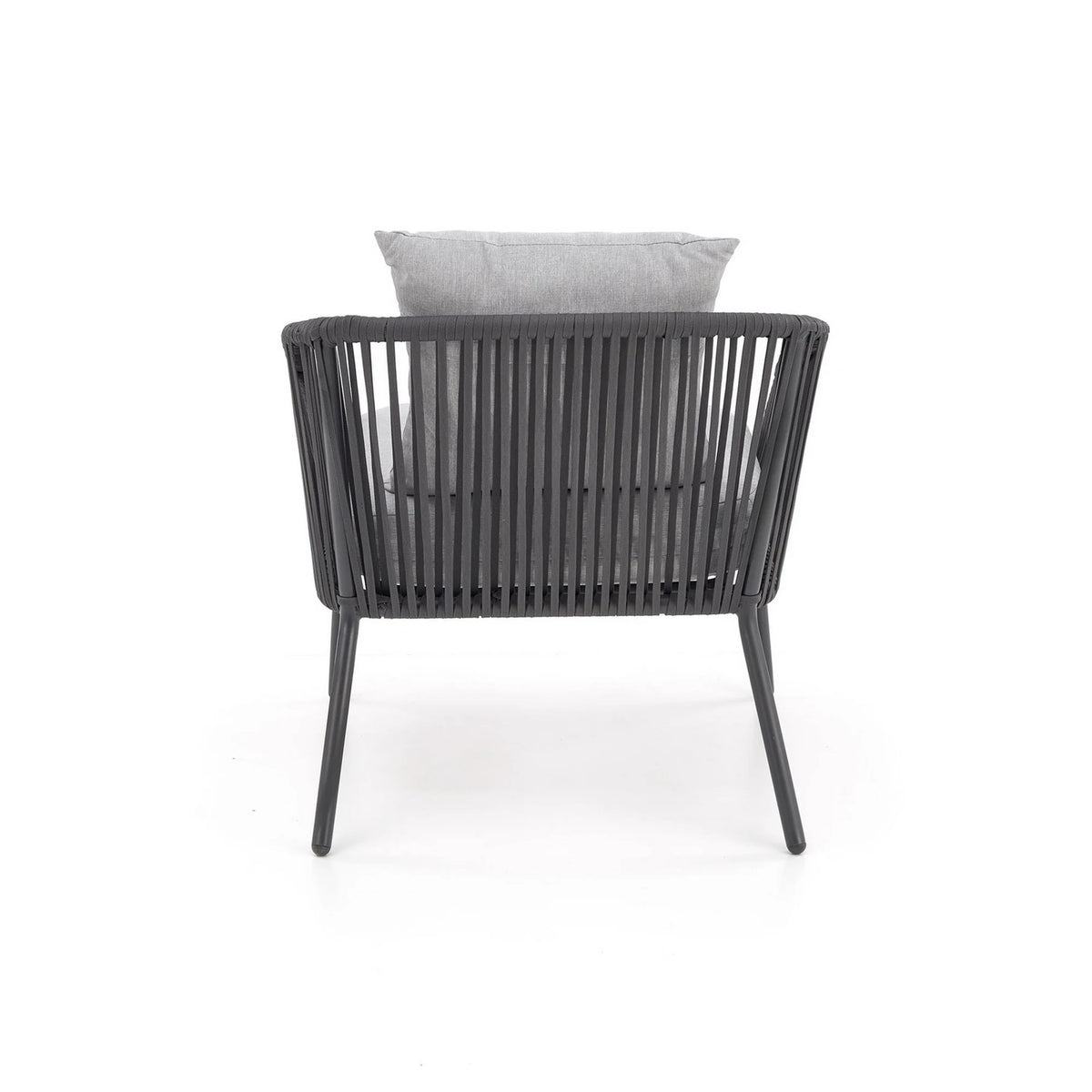 Set gradina ROCCA, gri, sticla/otel/stofa, cu masuta, 2 scaune si canapea