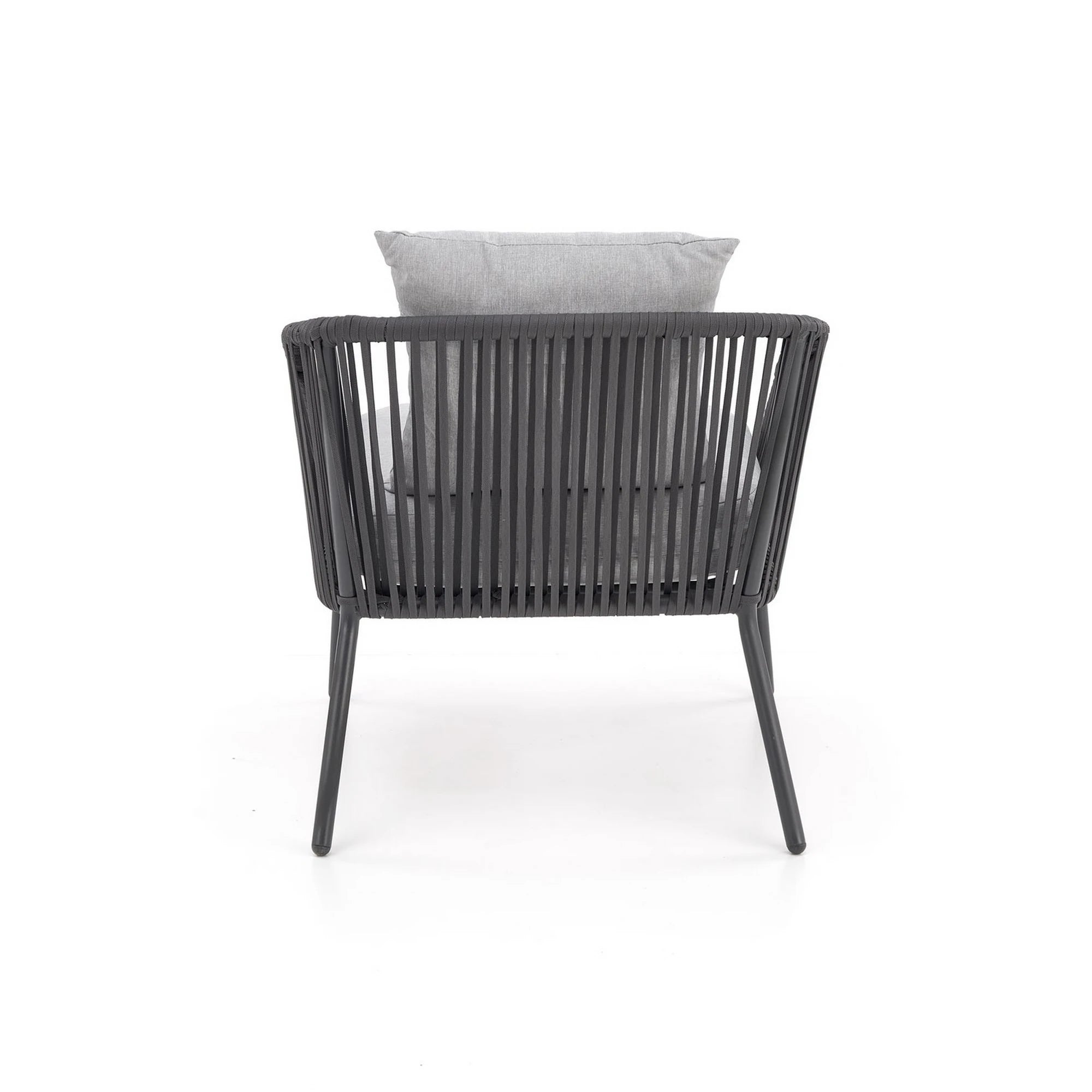 Set gradina ROCCA, gri, sticla/otel/stofa, cu masuta, 2 scaune si canapea