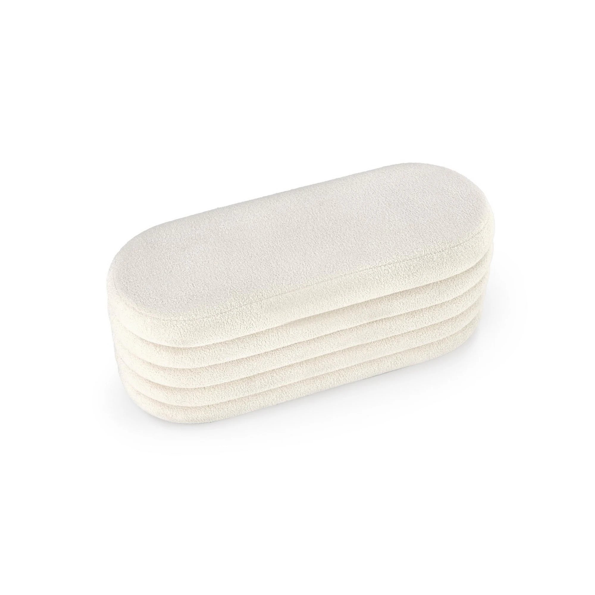 Bancheta tapitata hol BLISS, stofa buclata crem, 105x42x42 cm