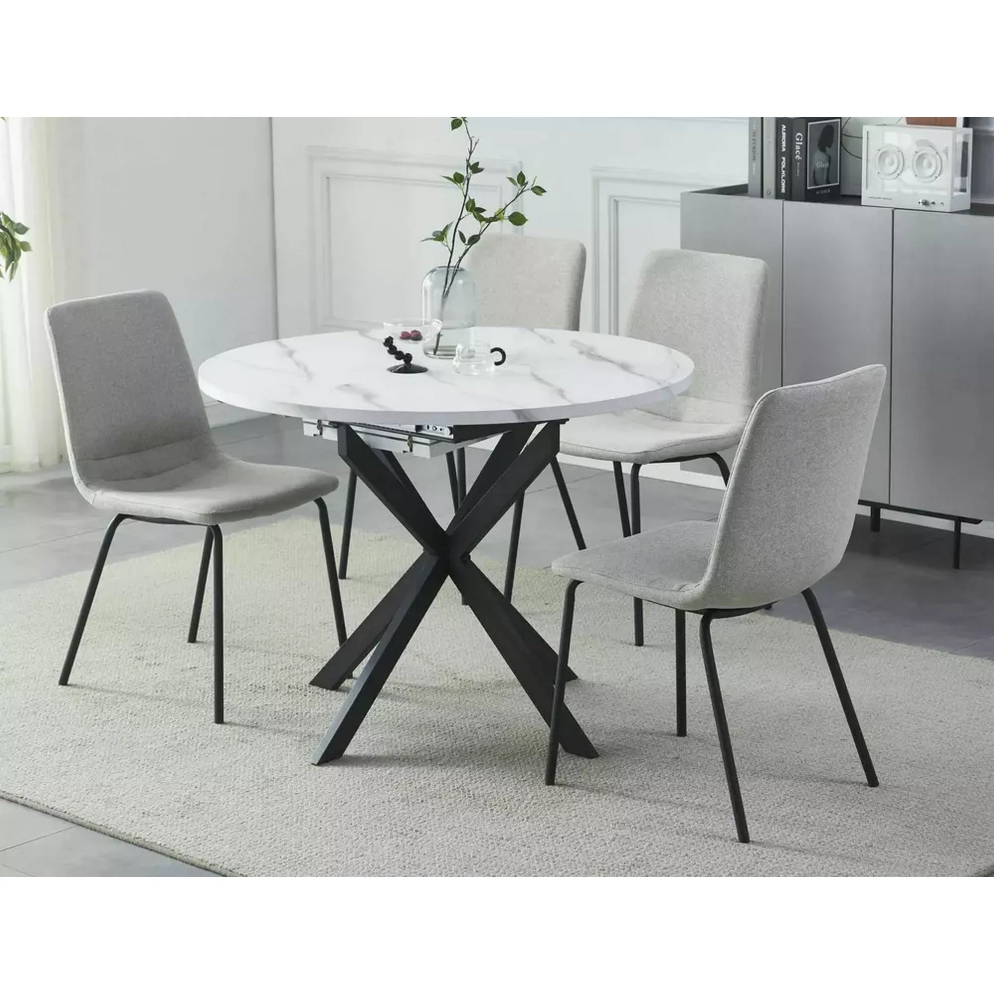 Masa extensibila GASTON, alb/negru, 100/135x100x75 cm