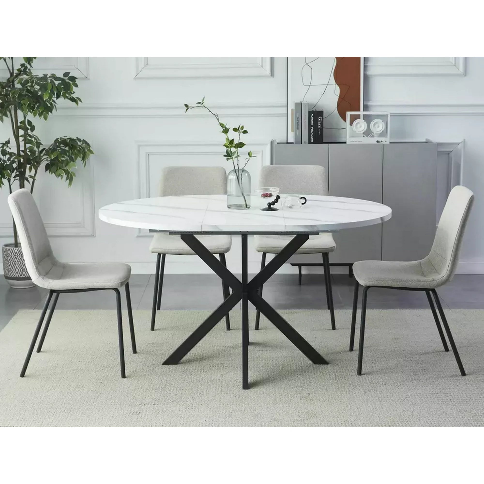 Masa extensibila GASTON, alb/negru, 100/135x100x75 cm