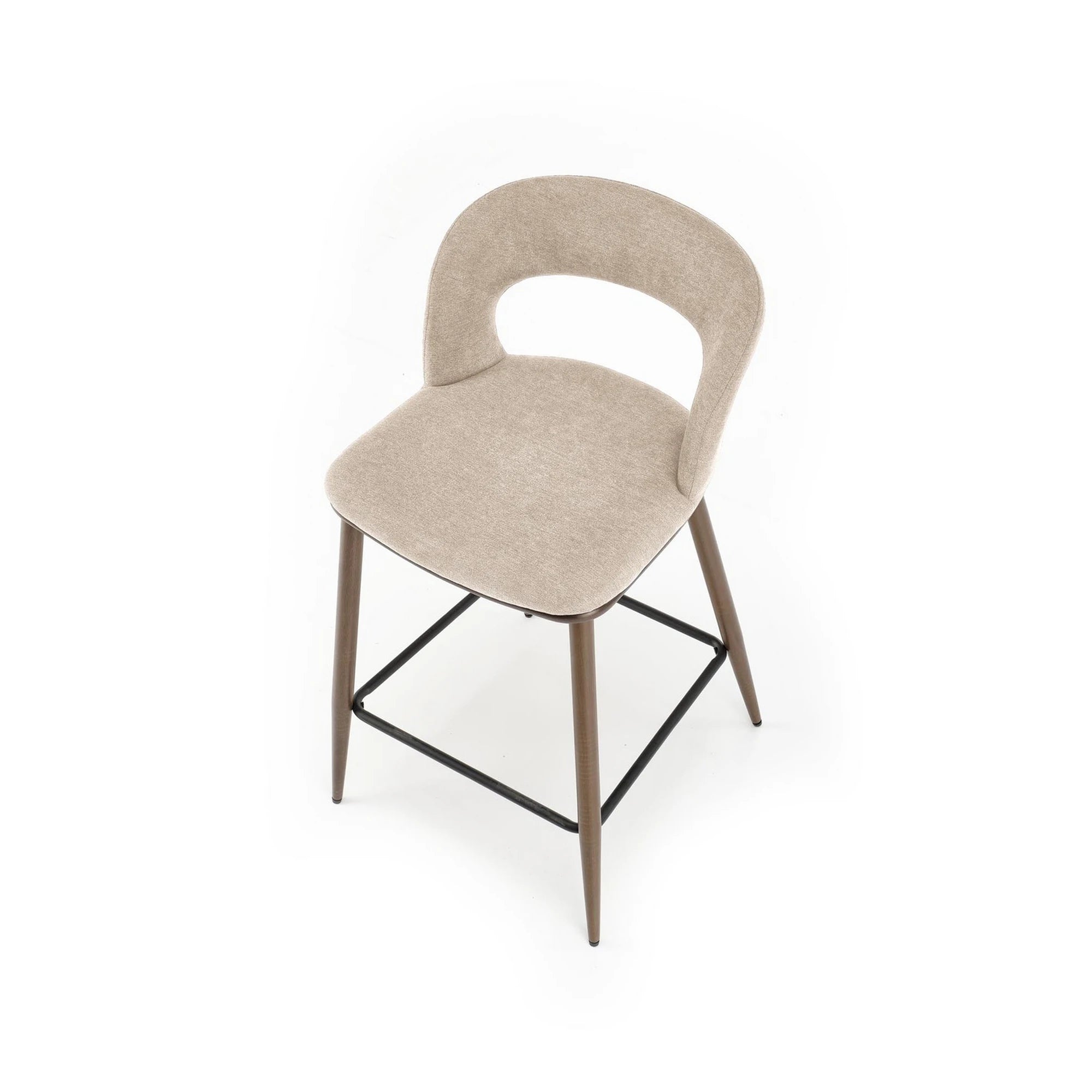 Scaun bar H114, bej/nuc, stofa clasica/otel, 48x52x92 cm