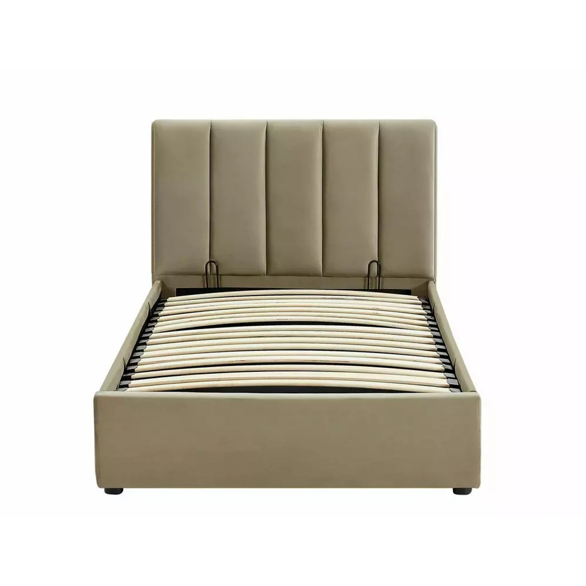 Pat MONTREAL 90x200, stofa catifelata bej - Bluvel 28, cu somiera si spatiu depozitare