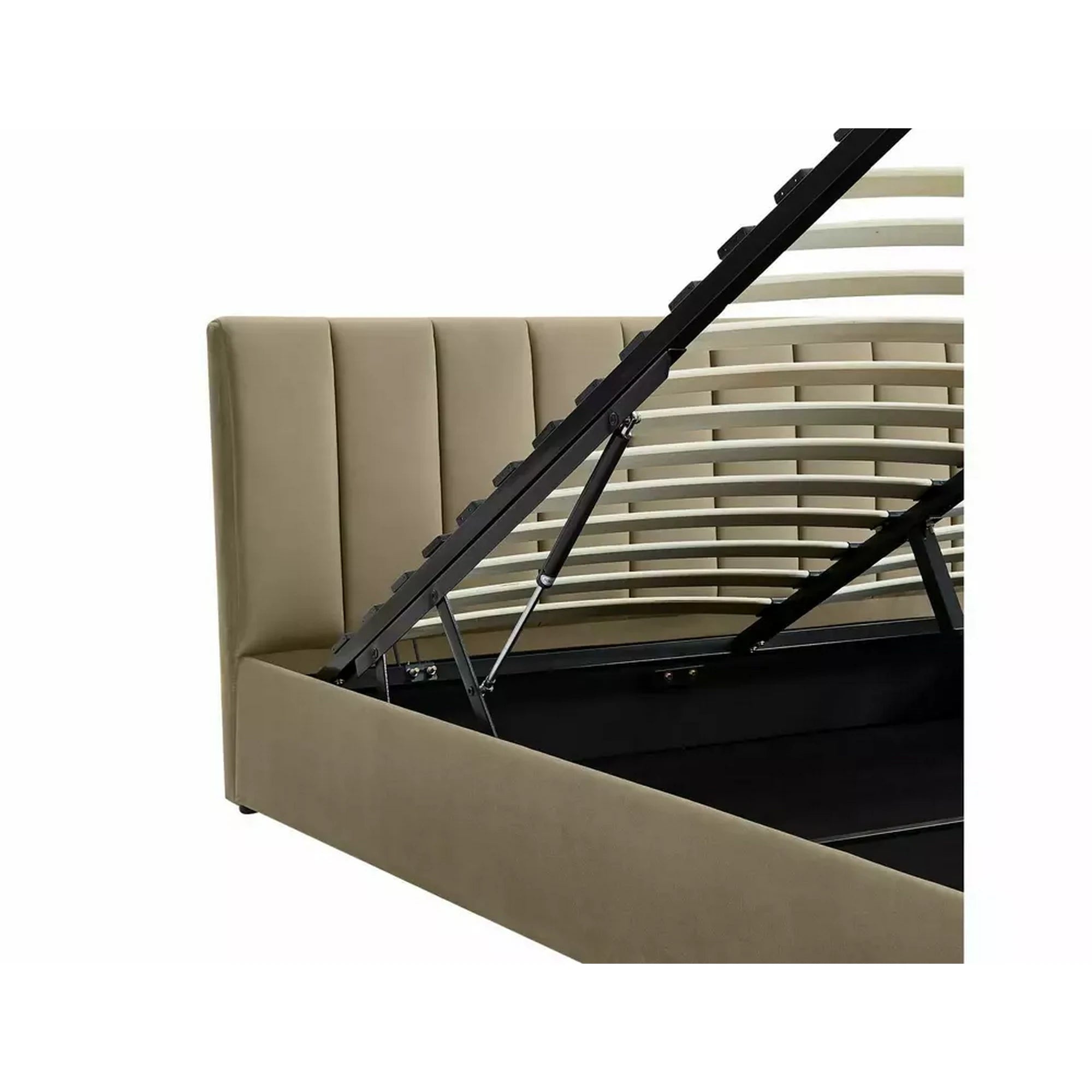 Pat MONTREAL 140x200, stofa catifelata bej - Bluvel 28, cu somiera si spatiu depozitare