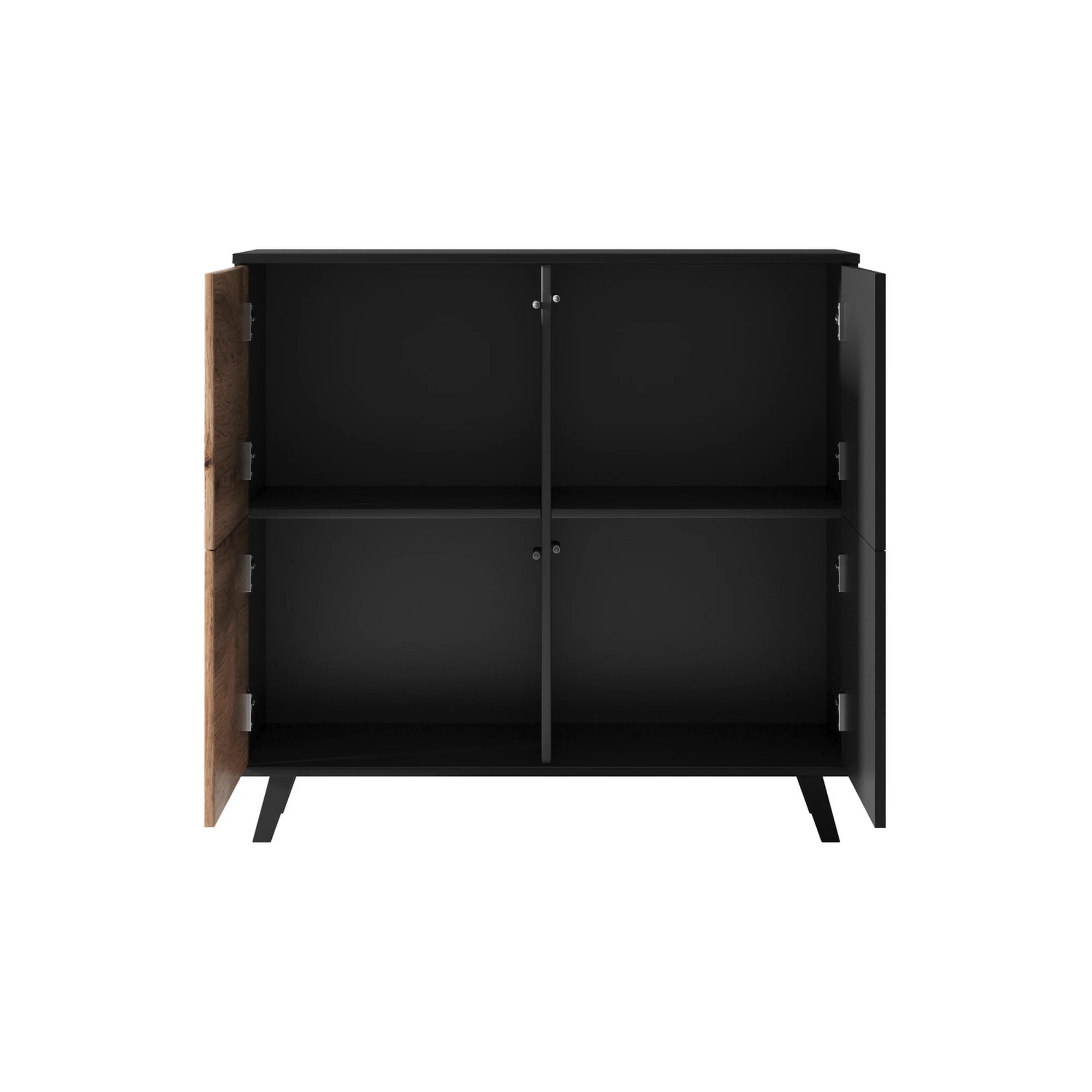 Comoda RANDOM KM-2, stejar wotan/negru, PAL furniruit, 100x40x95 cm