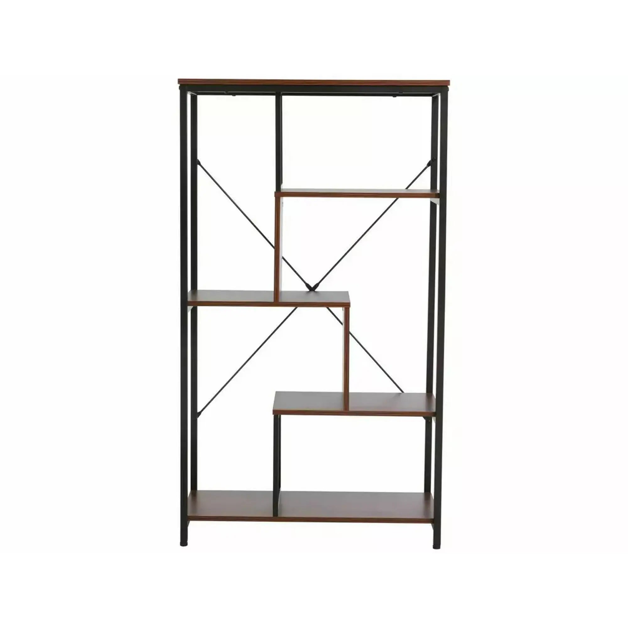 Biblioteca NET B, nuc inchis/negru, PAL laminat/metal, 75x35x132 cm