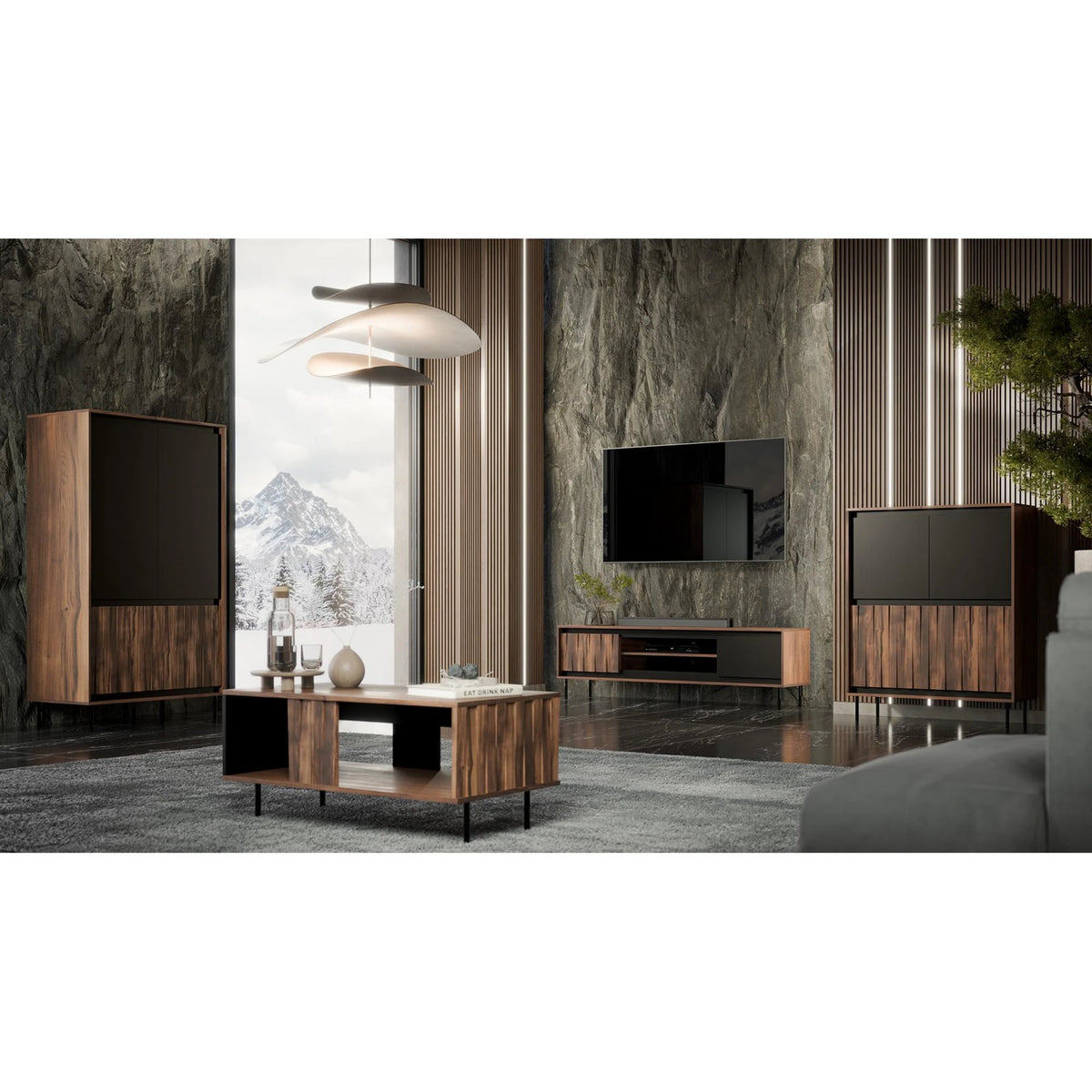 Comoda TV SWING RTV-1, nuc/negru, PAL laminat/metal, 180x40x53 cm