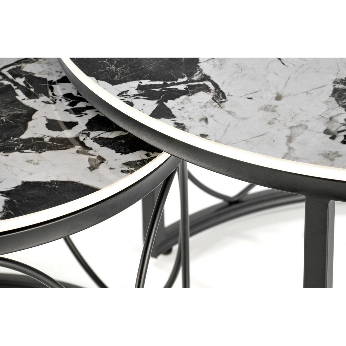 Set 2 masute ALEXANDRA, negru, ceramica/metal, 70x47/50x41 cm
