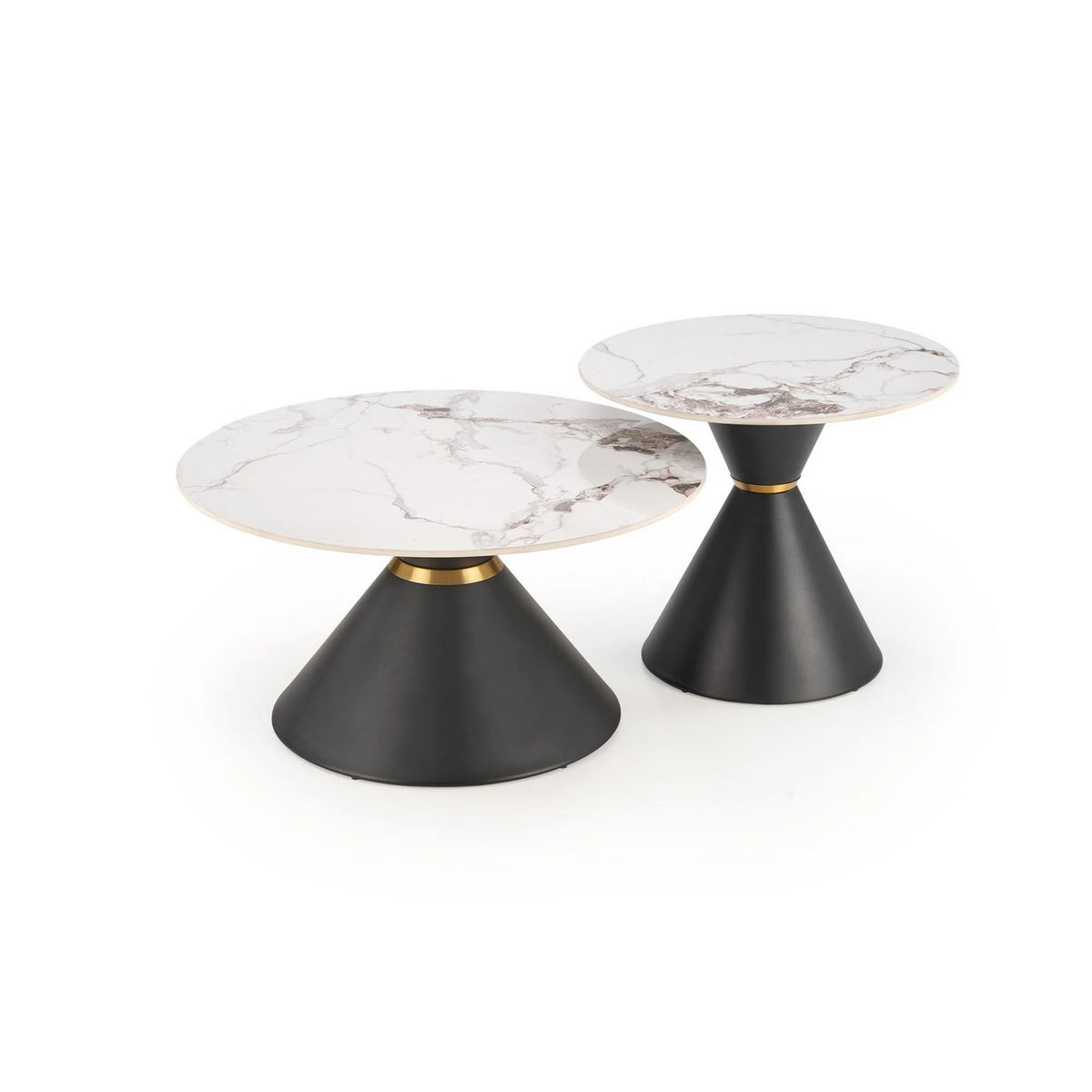Masuta cafea blat marmura GORETTI S, alb cu efect de marmura/negru/auriu, otel, 60x60x51 cm