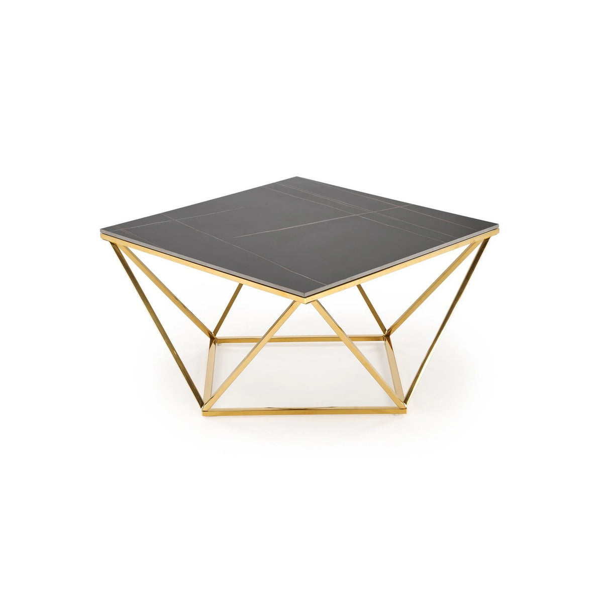 Masuta cafea FELICIA, negru/auriu, ceramica/metal, 80x80x46 cm