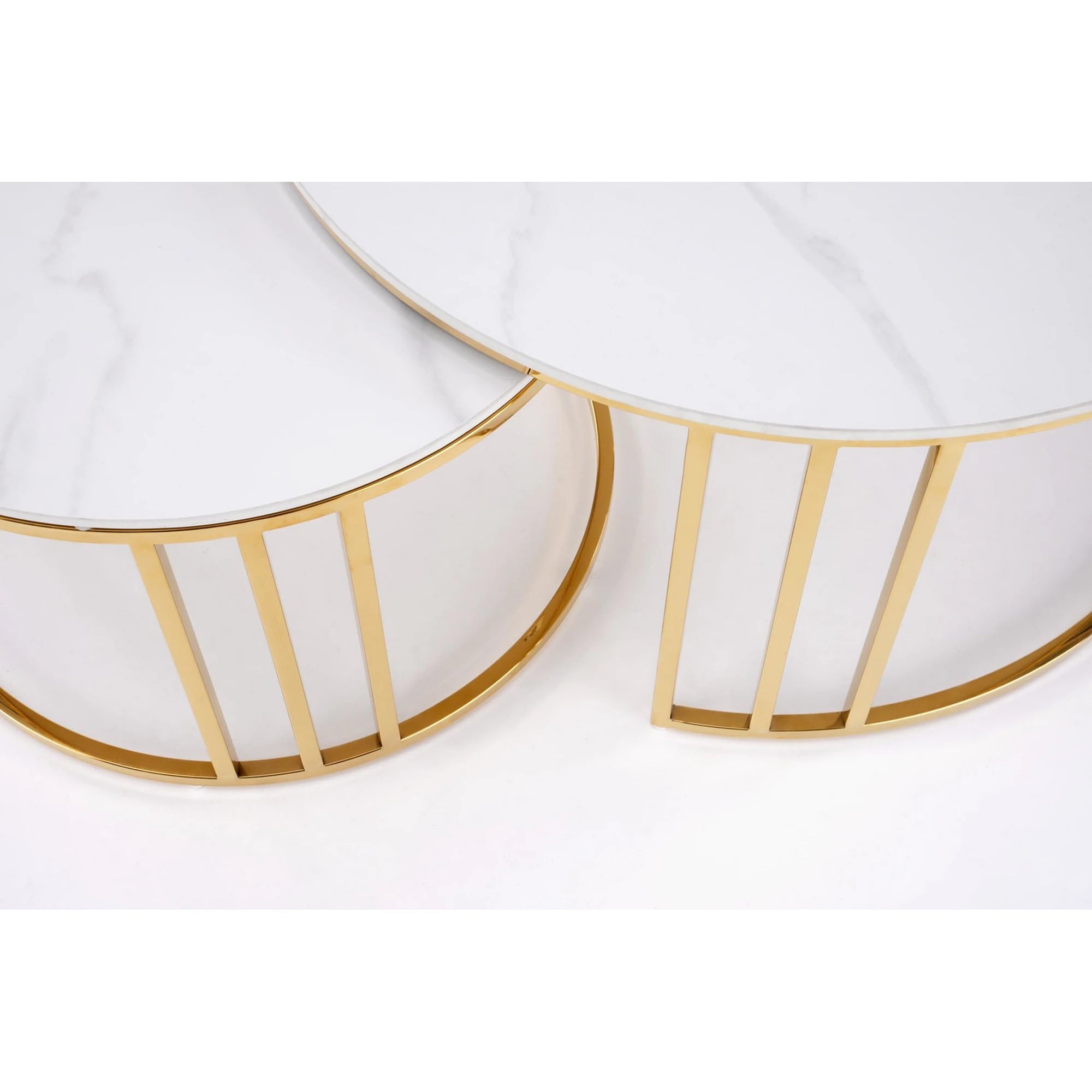 Set 2 masute MERCURY, alb cu efect de marmura/auriu, ceramica/metal